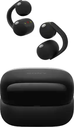 Front. Sony - LinkBuds Clip Truly Wireless Open Earbuds - Black.