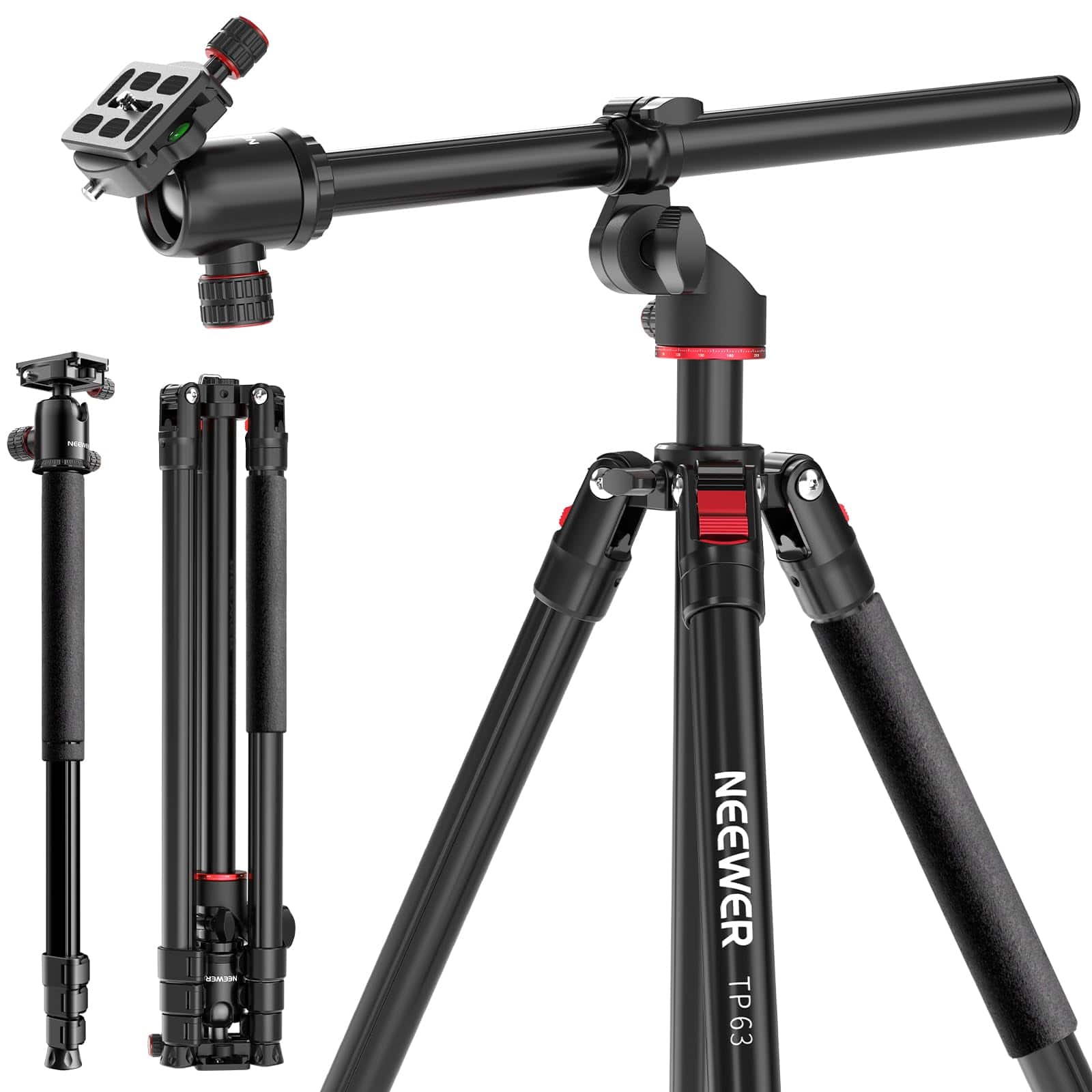 Neewer - 90" Overhead Horizontal Camera Tripod - with Flexible Column & Ball Head for DSLR Video (22lb) - Black