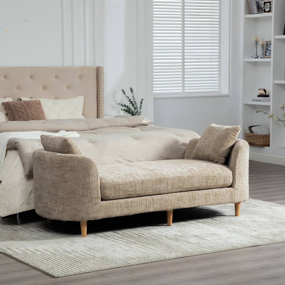 Angle. Ropilly - Ropilly 77.17" Modern Upholstered End of Bed Bench, Chenille Chaise Lounge Couch with Armrests, Wheat - Wheat.