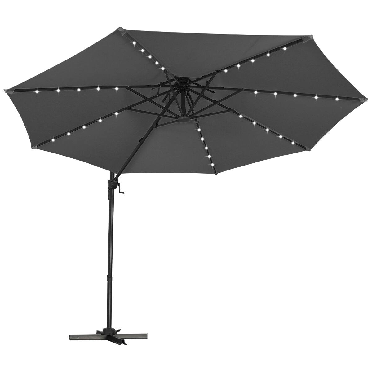 Alt View 4. Ainfox - Ainfox 10FT Double Top Cantilever Patio Umbrella with Light,Cross Base,Offset with Tilt Adjustment & 360 Rotation - Gray+Light.