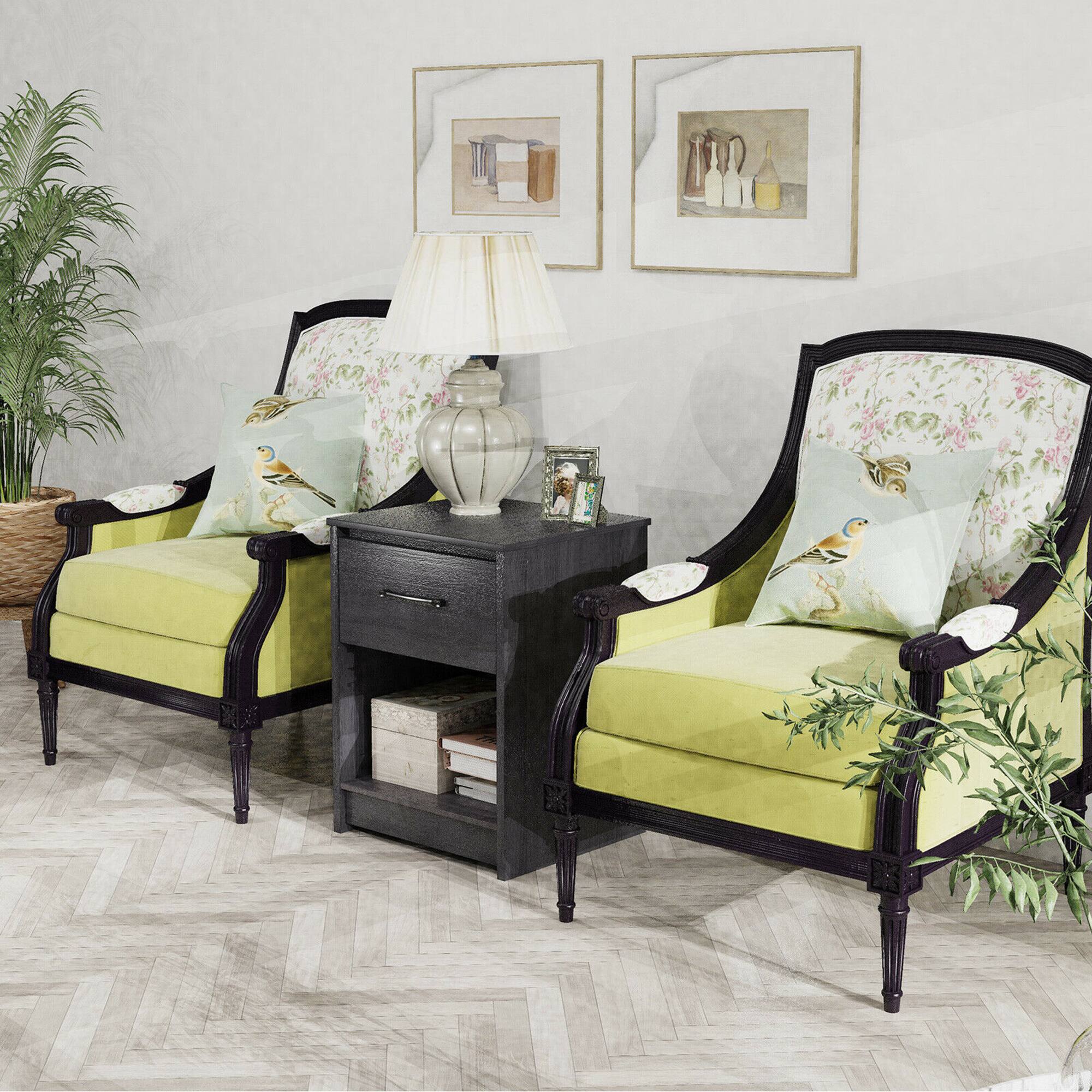 Alt View 4. Gymax - Gymax Nightstand with Drawer Storage Shelf Wooden End Side Table Bedroom Black - Black.