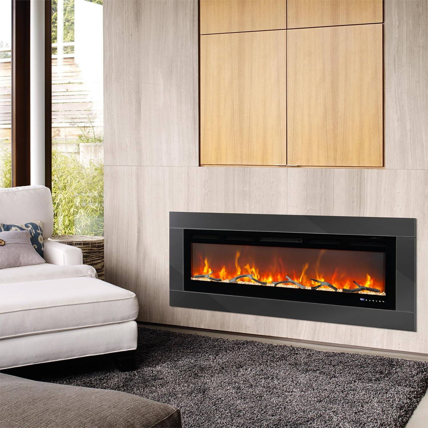 Alt View 4. Qeetex - 50" Built-in Electric Fireplace, Voice Control & Remote, 12 Flame Colors, Low Noise, Energy Efficient - Black.