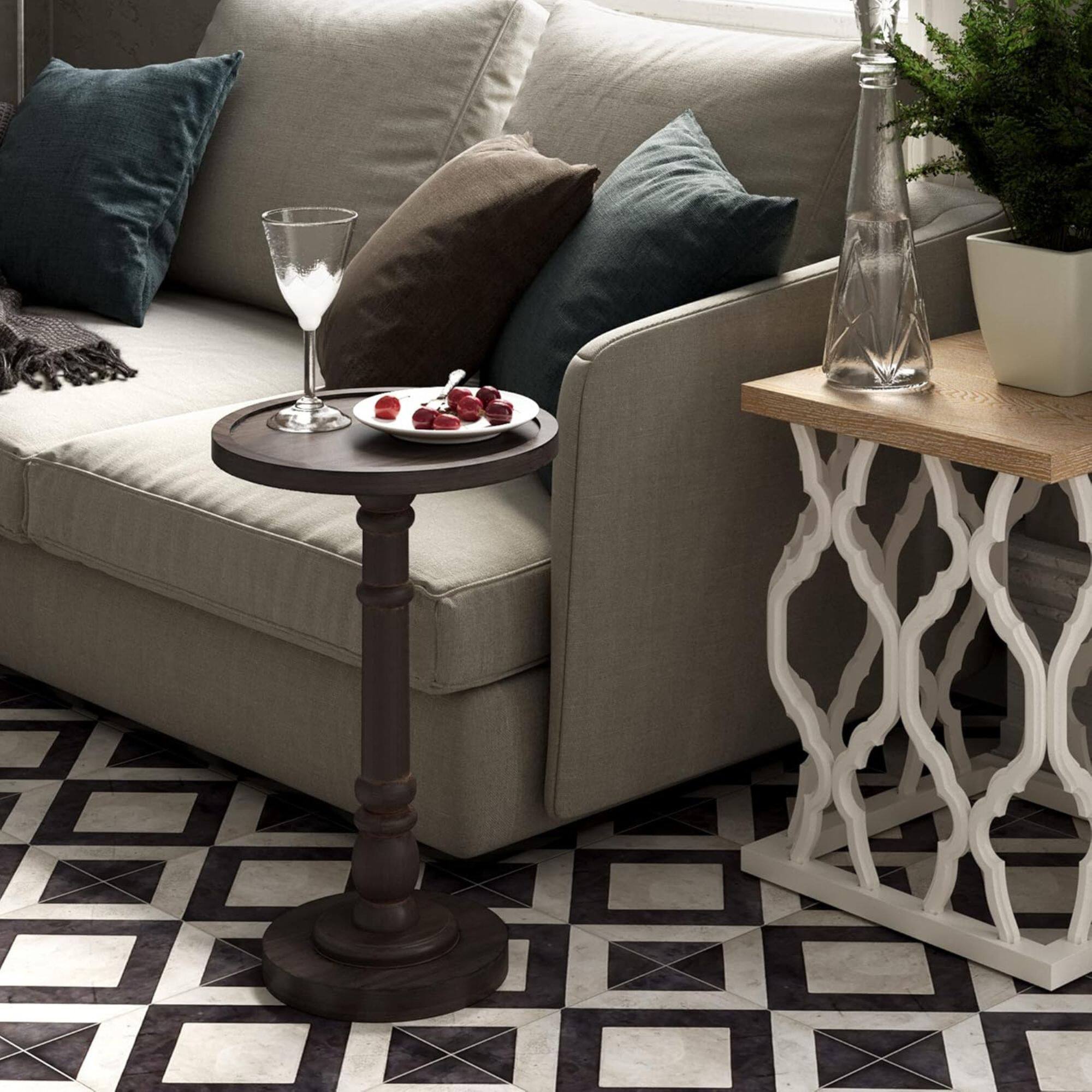 Alt View 8. COZAYH - COZAYH Pedestal Tray Top End Table for Holding Drinks, Lamps, Plants, Dark Brown - Dark Brown.