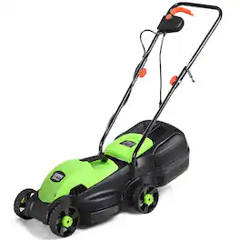 Costway - 12 Amp 13-Inch Electric Push Lawn Corded Mower With Grass Bag - Green