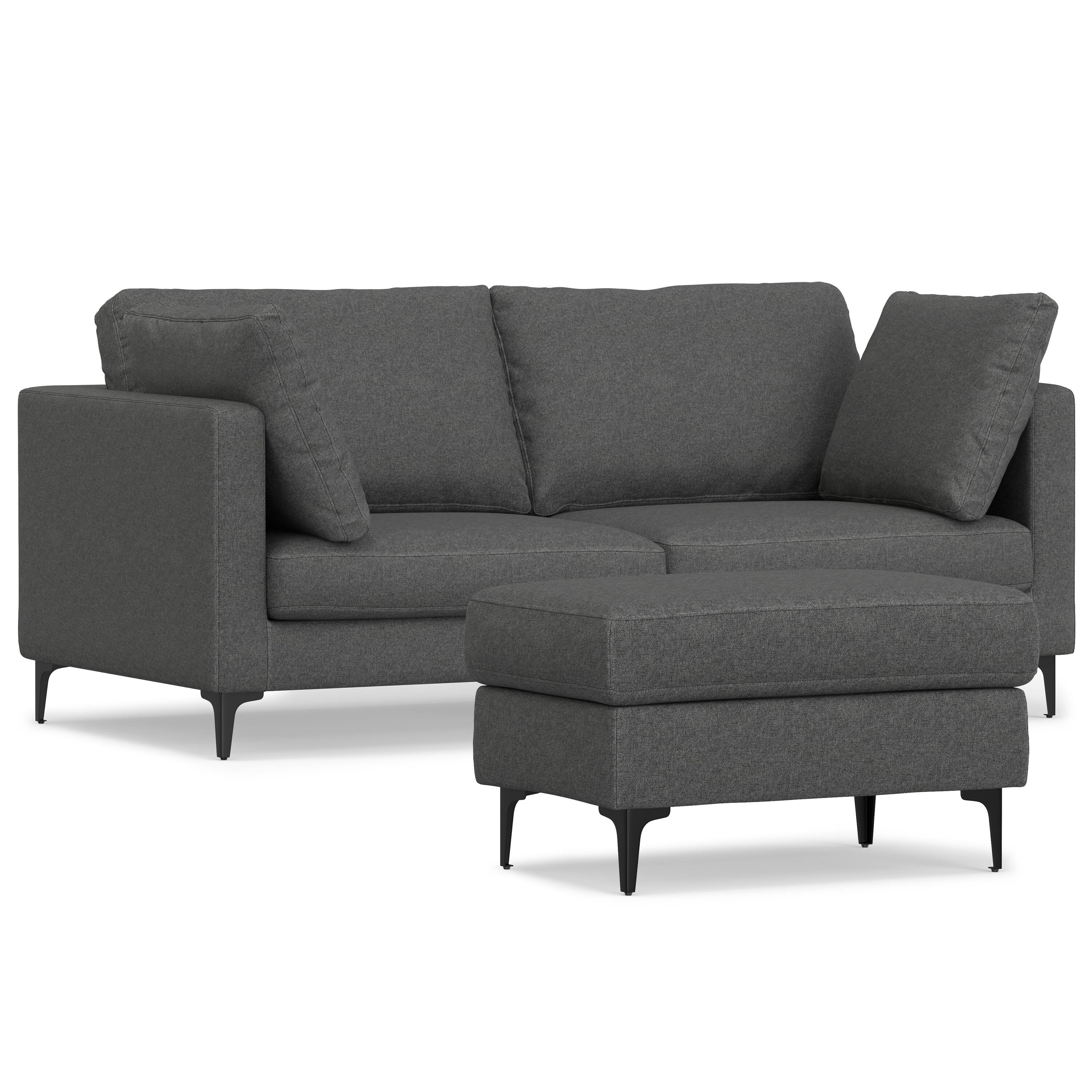 Simpli Home - Ava 76-inch Sofa and Ottoman Set in Tightly Woven Performance Fabric - Pebble Grey