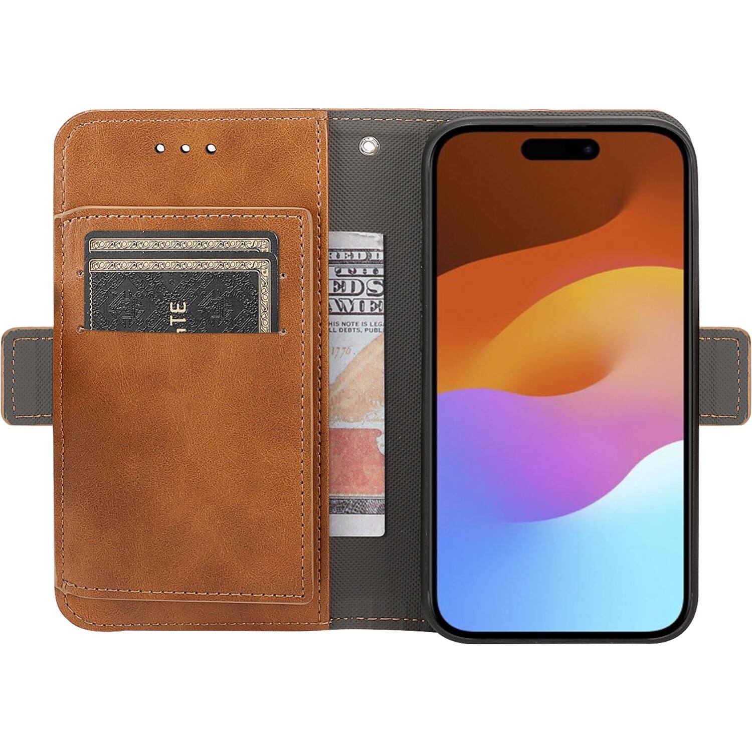 Alt View 13. SaharaCase - Genuine Leather Folio Wallet Case for Apple iPhone 15 Pro - Brown.