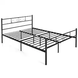 Costway - Queen Metal Platform Bed Frame with Headboard and Footboard No Box Spring Needed - Black