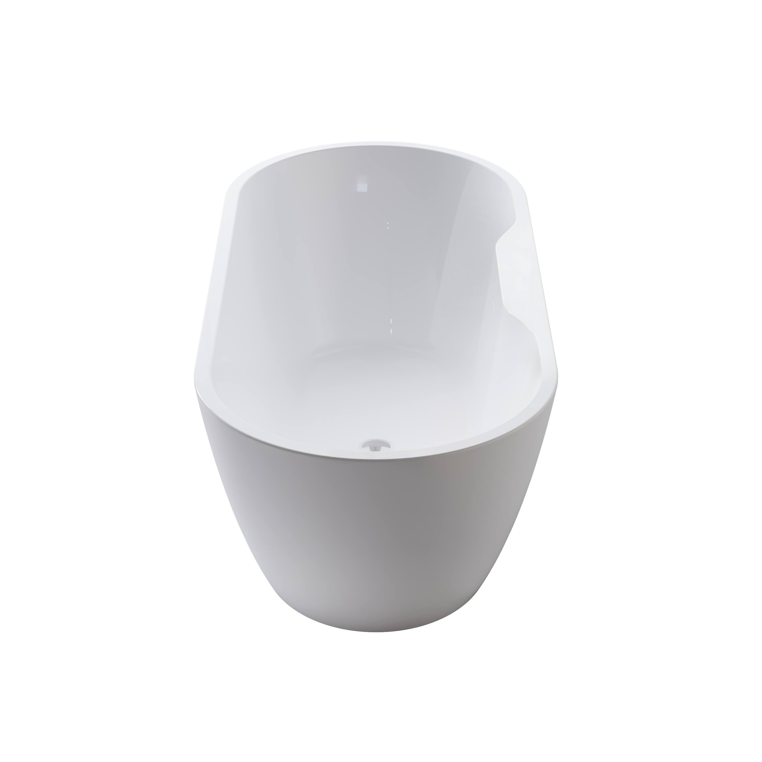 Alt View 7. WELLFOR - Nava 65 in. x 29.5 in. Acrylic Oval Freestanding Soaking Bathtub with Center Drain and Widened Deck for Storage - White.