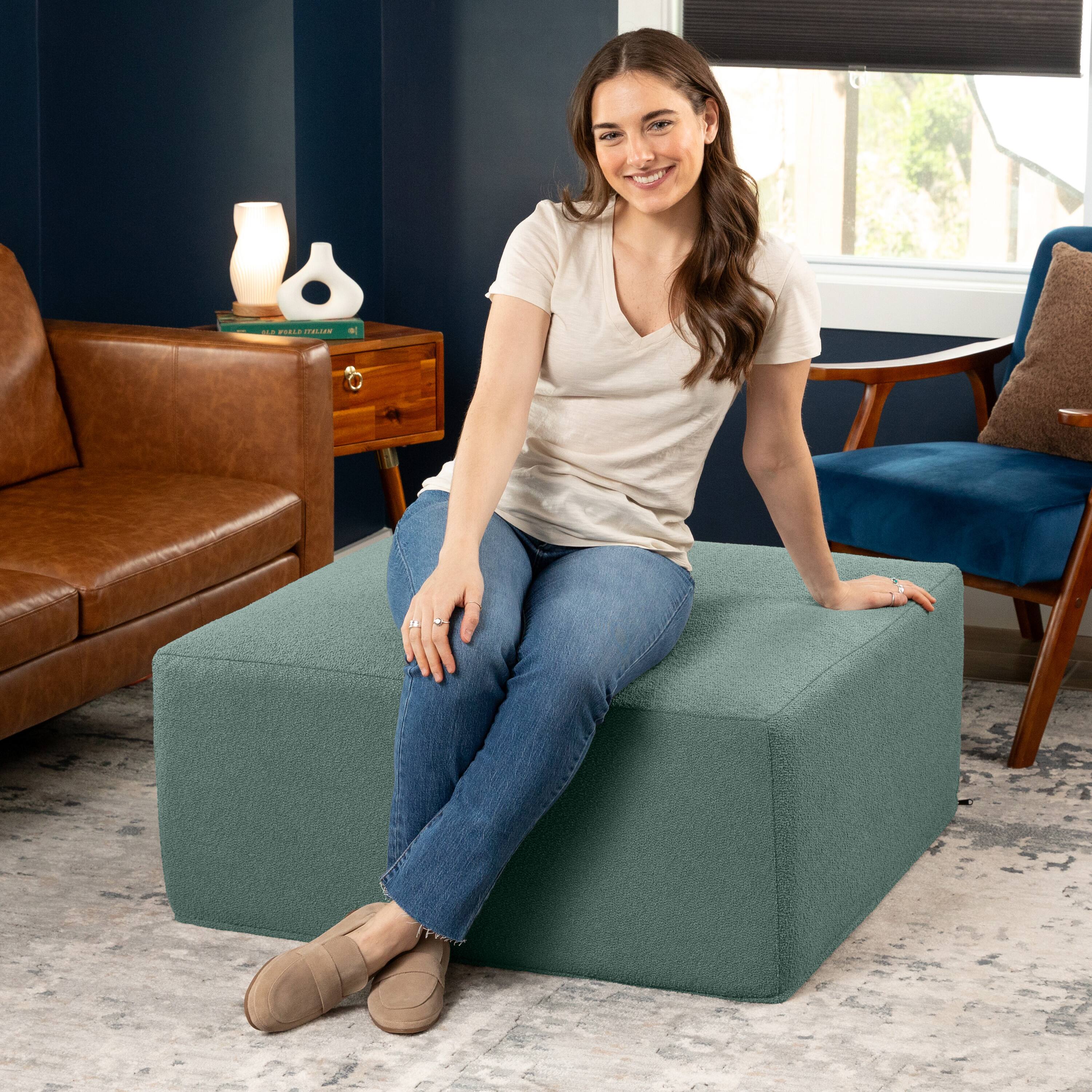 Alt View 1. Jaxx - Jaxx Fairlie Couch Ottoman - Oversized Square Foam Coffee Table Ottoman, 36", Luxe Boucle, Boucle Green - Boucle Green.