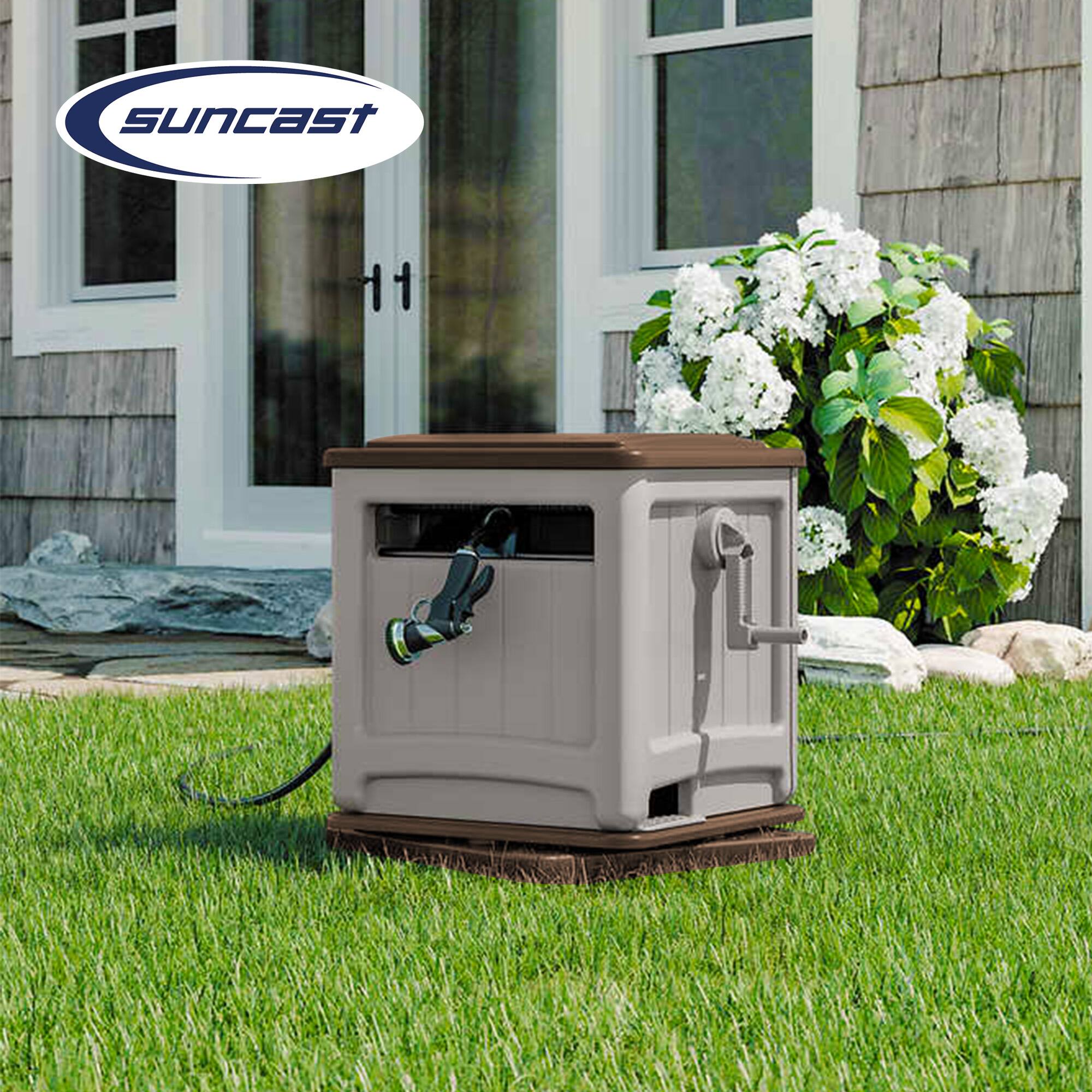 Alt View 3. Suncast - Suncast Swivel Hose Reel Storage Hideaway w/Smart Trak Hose Guide & Bin (2 Pack).