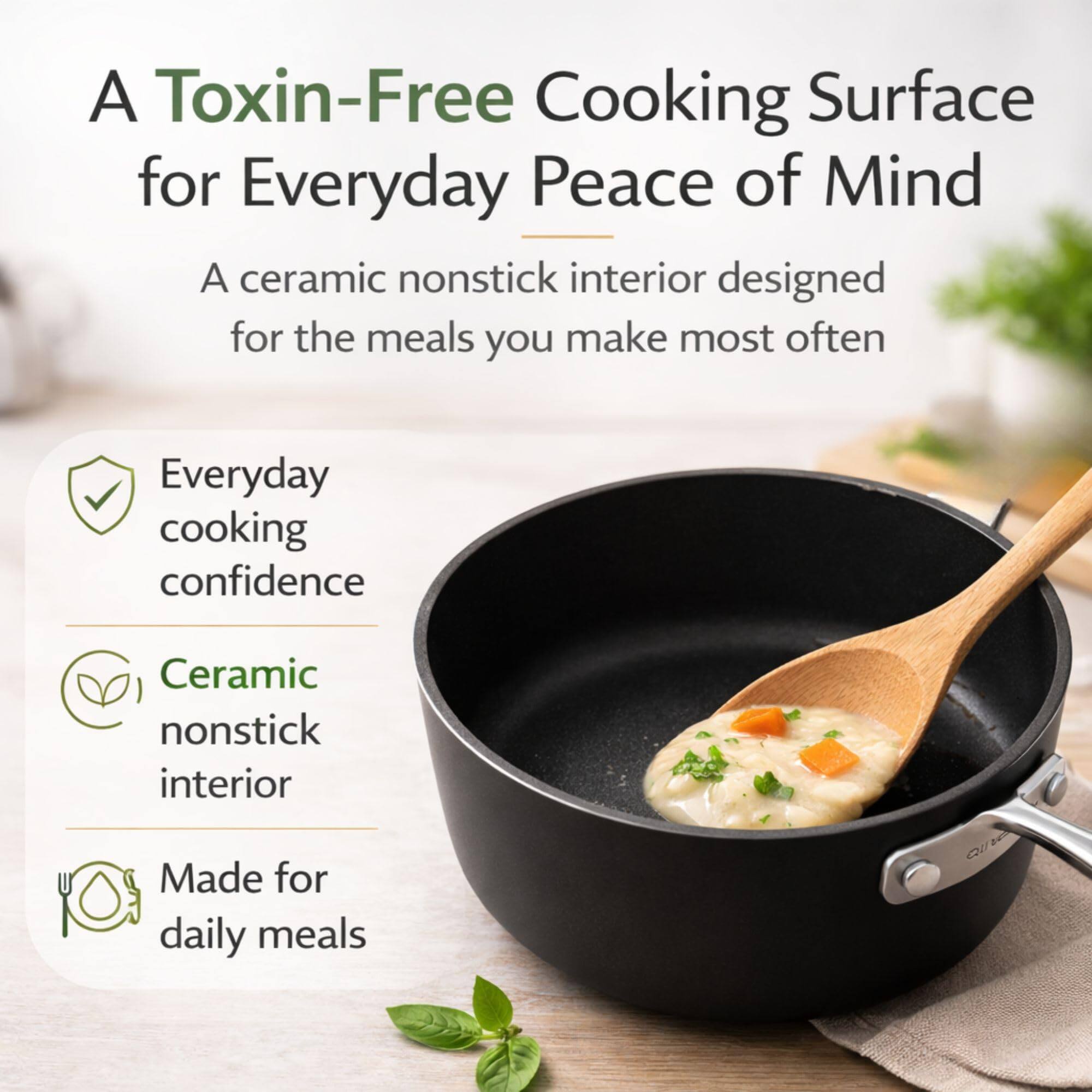 A Toxin-Free Cooking Surface for Everyday Peace of Mind

A ceramic nonstick interior designed for the meals you make most often

- Everyday cooking confidence
- Ceramic nonstick interior
- Made for daily meals