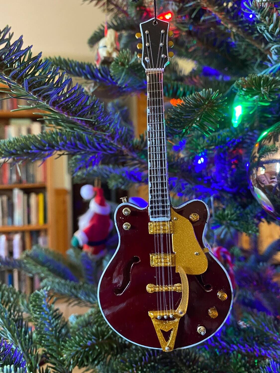 Alt View 2. Axe Heaven - Axe Heaven - George Harrison - Rosewood Hollow Body 6 Inch Mini Guitar Holiday Ornament   - Collectibles - Multicolor.