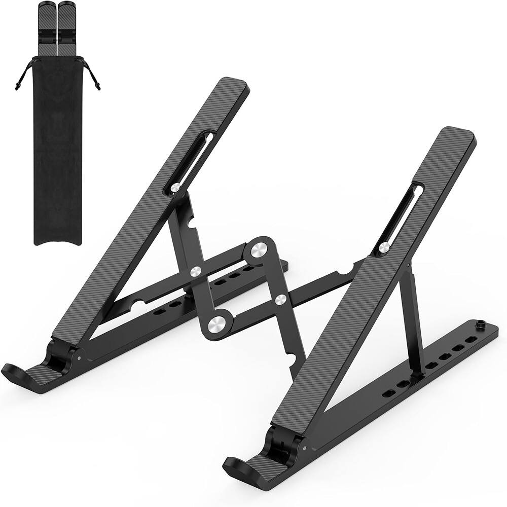 ACJPR - Portable Laptop Stand, Ventilated ABS + Silicone Foldable Holder - Black