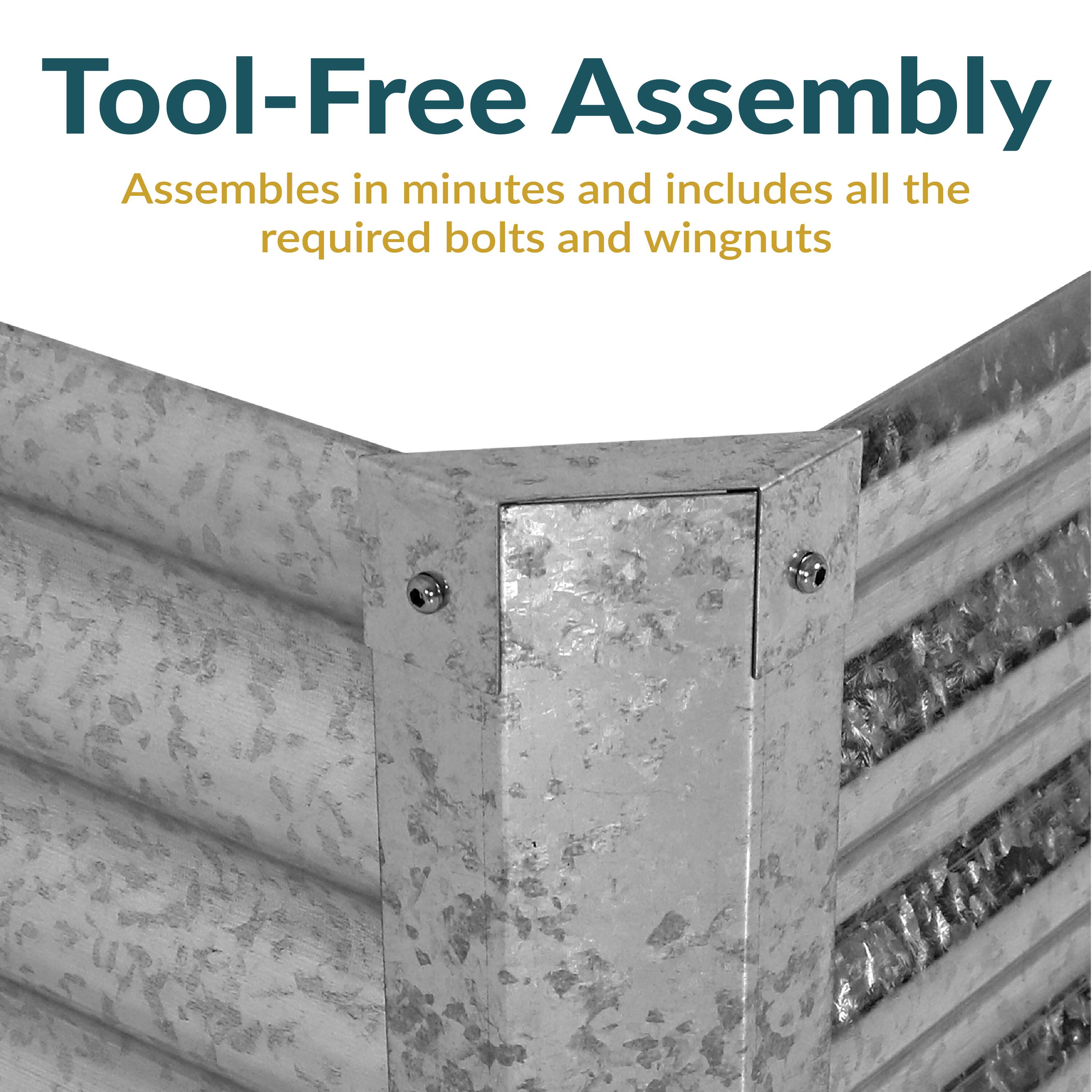Tool-Free Assembly  
Assembles in minutes and includes all the required bolts and wingnuts