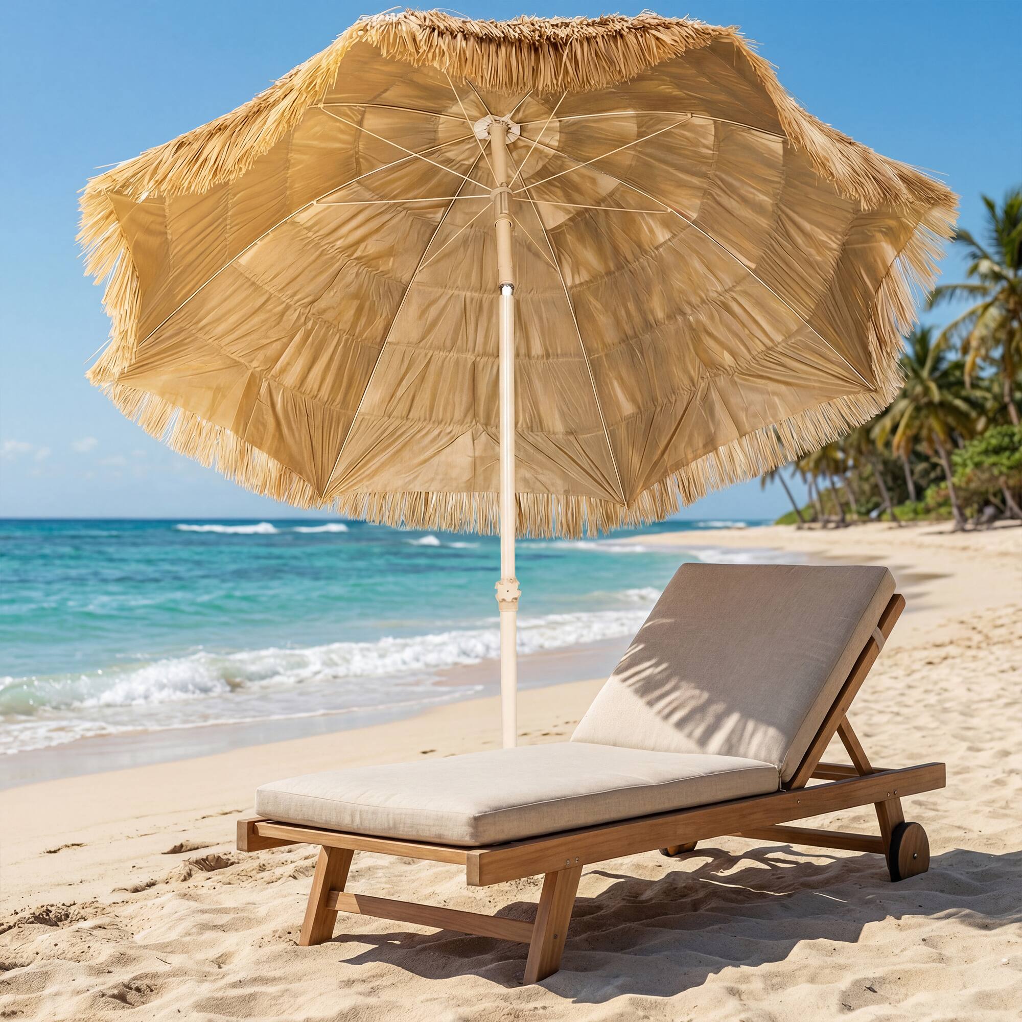Alt View 8. Outsunny - 6FT Tiki Umbrella, Outdoor Hawaiian Style Patio Umbrella with 8 Ribs, Carry Bag, Outdoor Tiki Bar, Tropical Palapa.