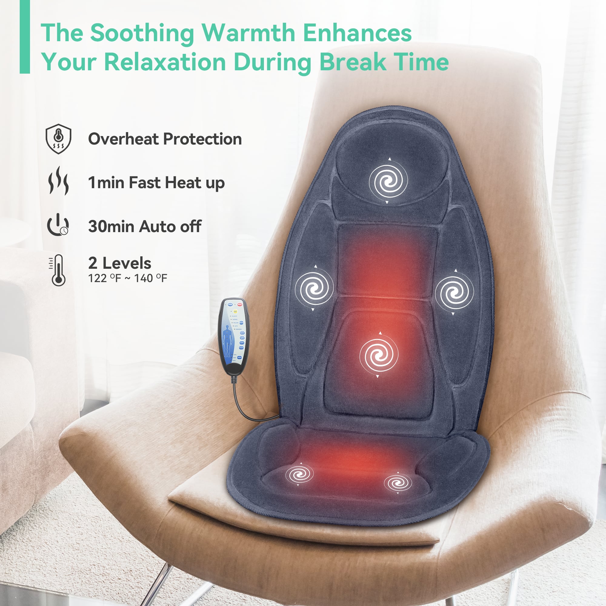 snailax vibration massage seat Snailax Shiatsu Kneading Back Massage Cushion with Heat-256 main image 0