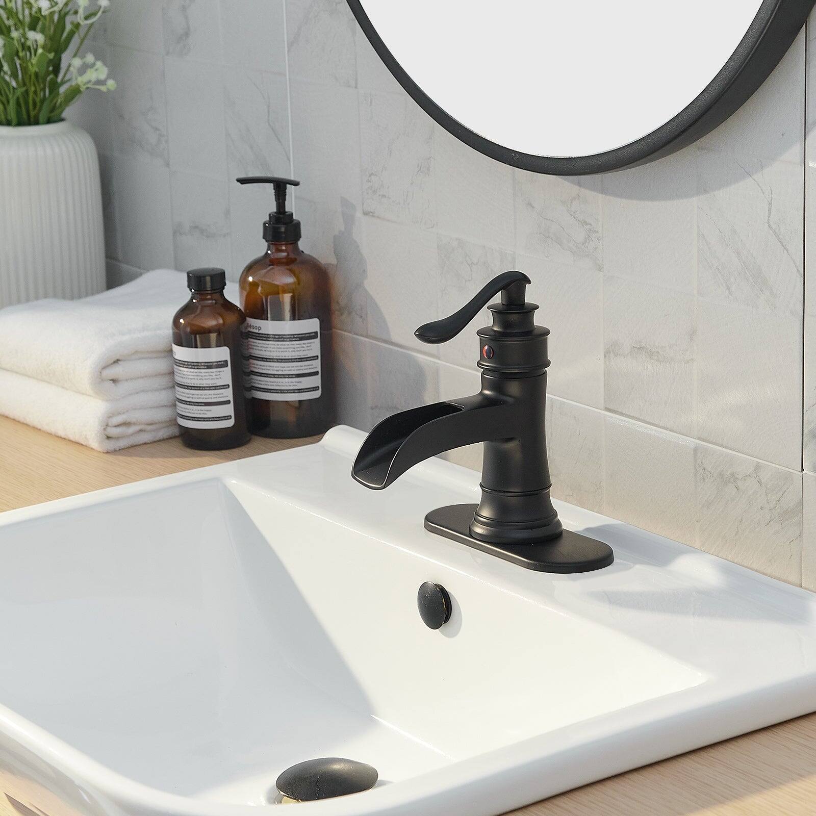 Waterfall Single Hole Single-Handle Low-Arc Bathroom Faucet With Pop-up Drain Assembly