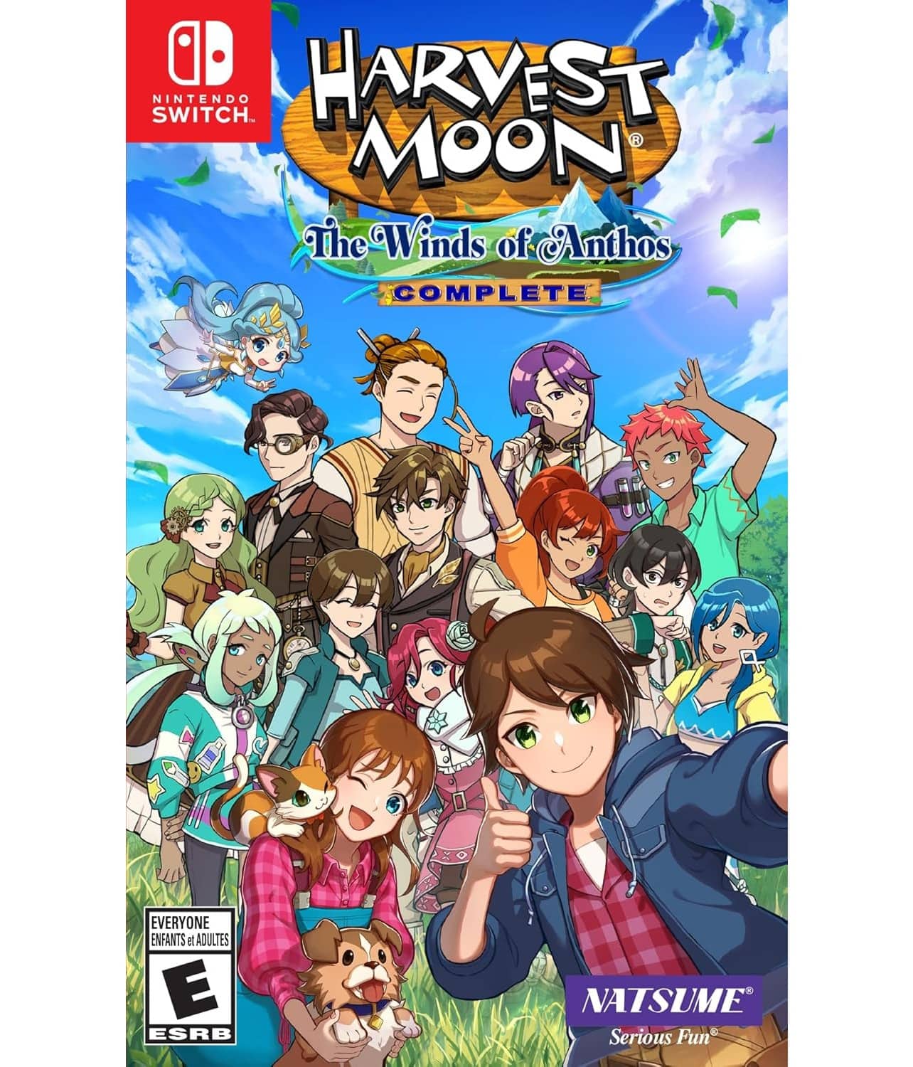 HARVEST MOON  
The Winds of Anthos  
COMPLETE  

NINTENDO SWITCH  

EVERYONE ENFANTS et ADULTES  
ESRB  

NATSUME  
Serious Fun