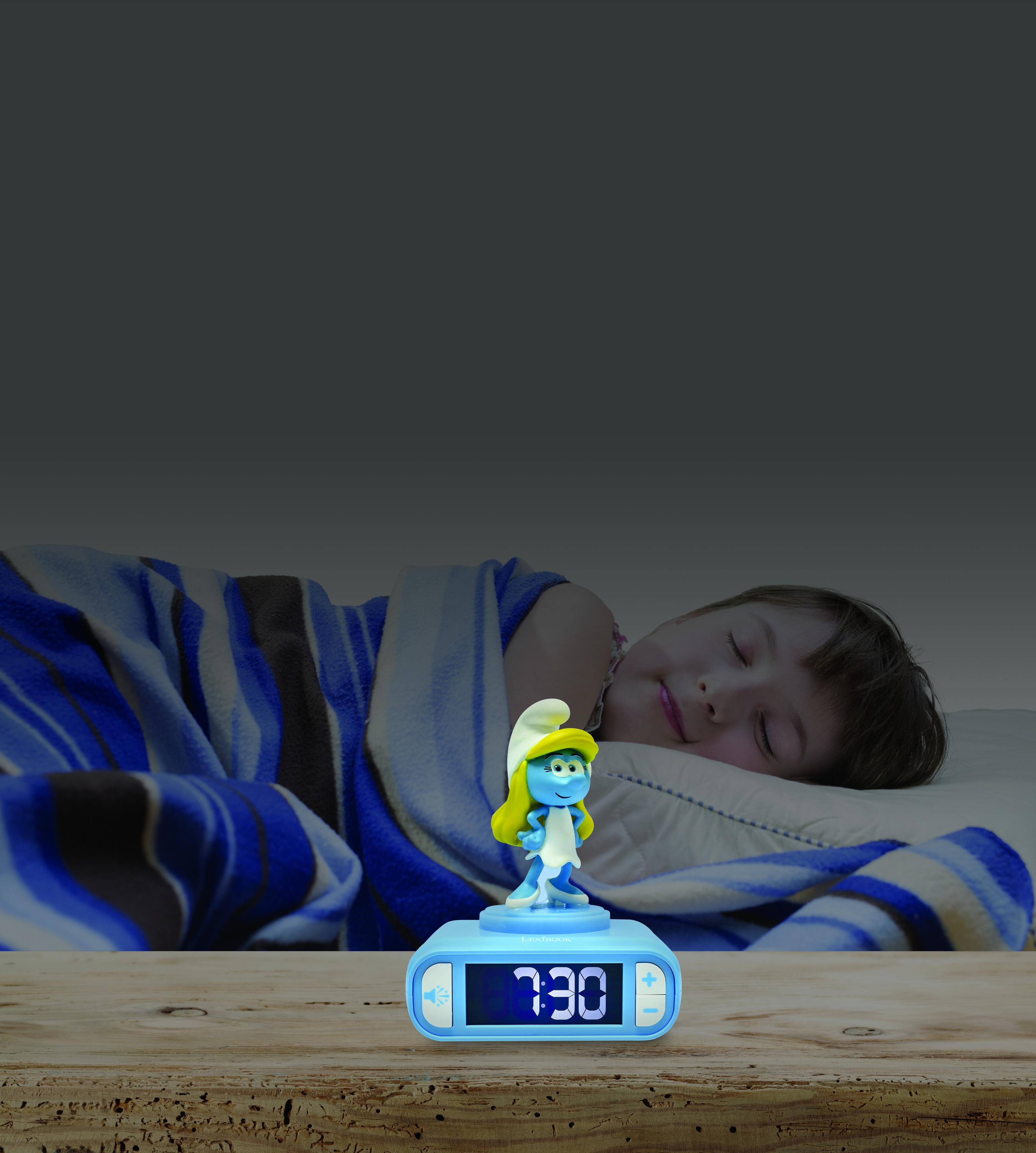 Alt View 4. Lexibook - Smurfs Ette Night Light Alarm Clock with Sounds - BLUE.