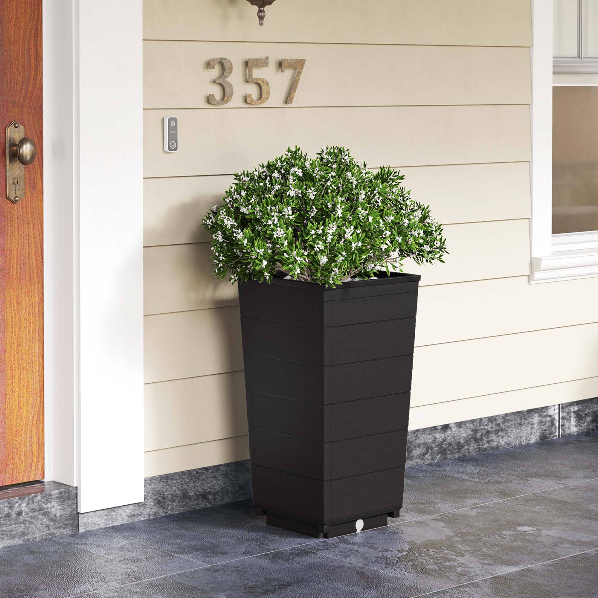 Alt View 4. Costway - 23" Tall Planter Set of 2 for Indoor/ Outdoor Use Large Self-Watering Plant Pot - Black.