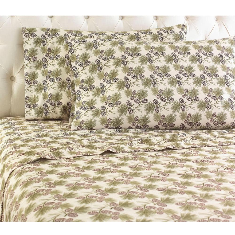Shavel Home Products - Shavel Micro Flannel Quality Printed Sheet Set - Twin Flat/Fitted Sheet 66x96/75x39x14" Pillowcase 21x32" - Pinecones