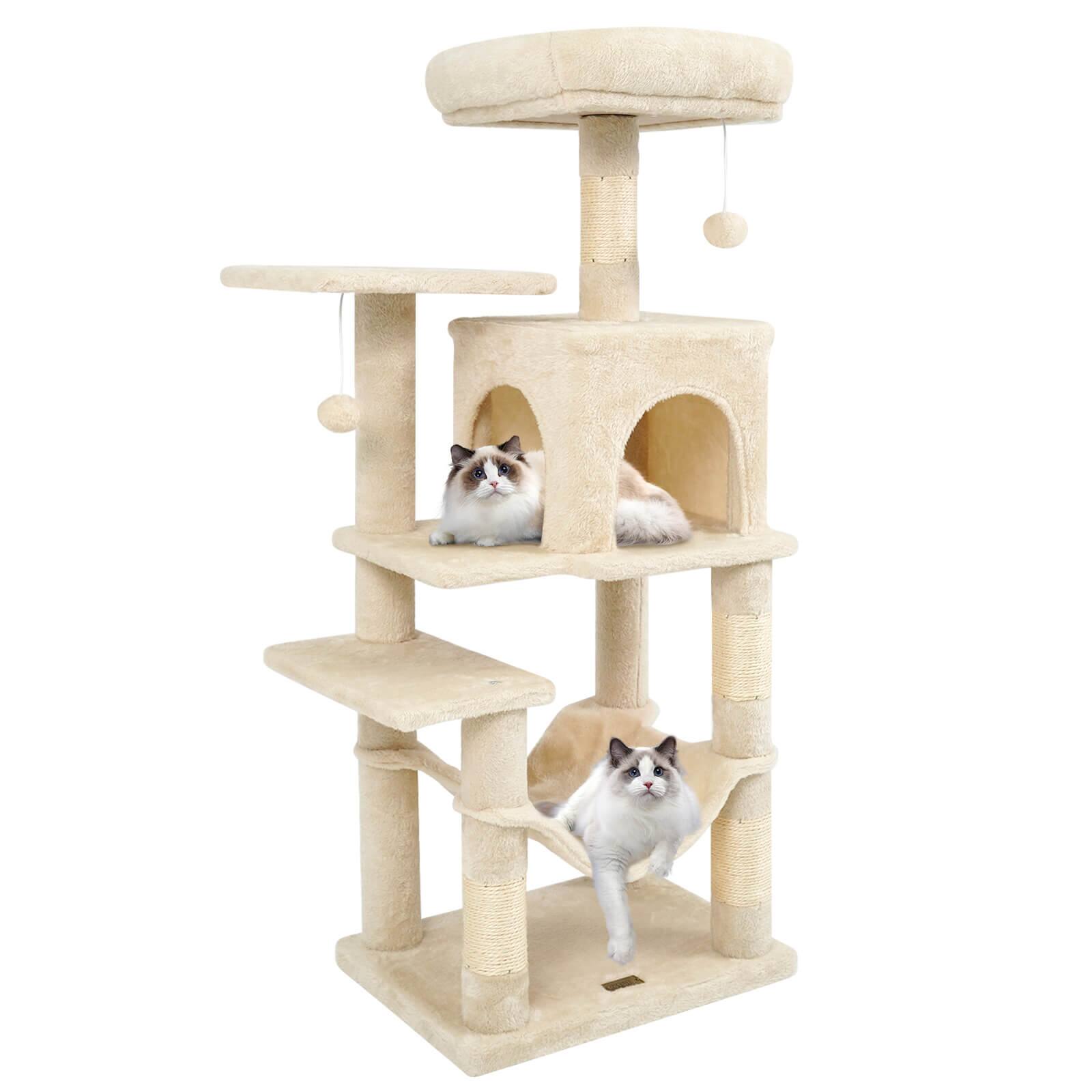 Costway - 44" Tall Multi-level Cat Tree with Cushion Top Perch, 2-Entrance Large Cat Condo