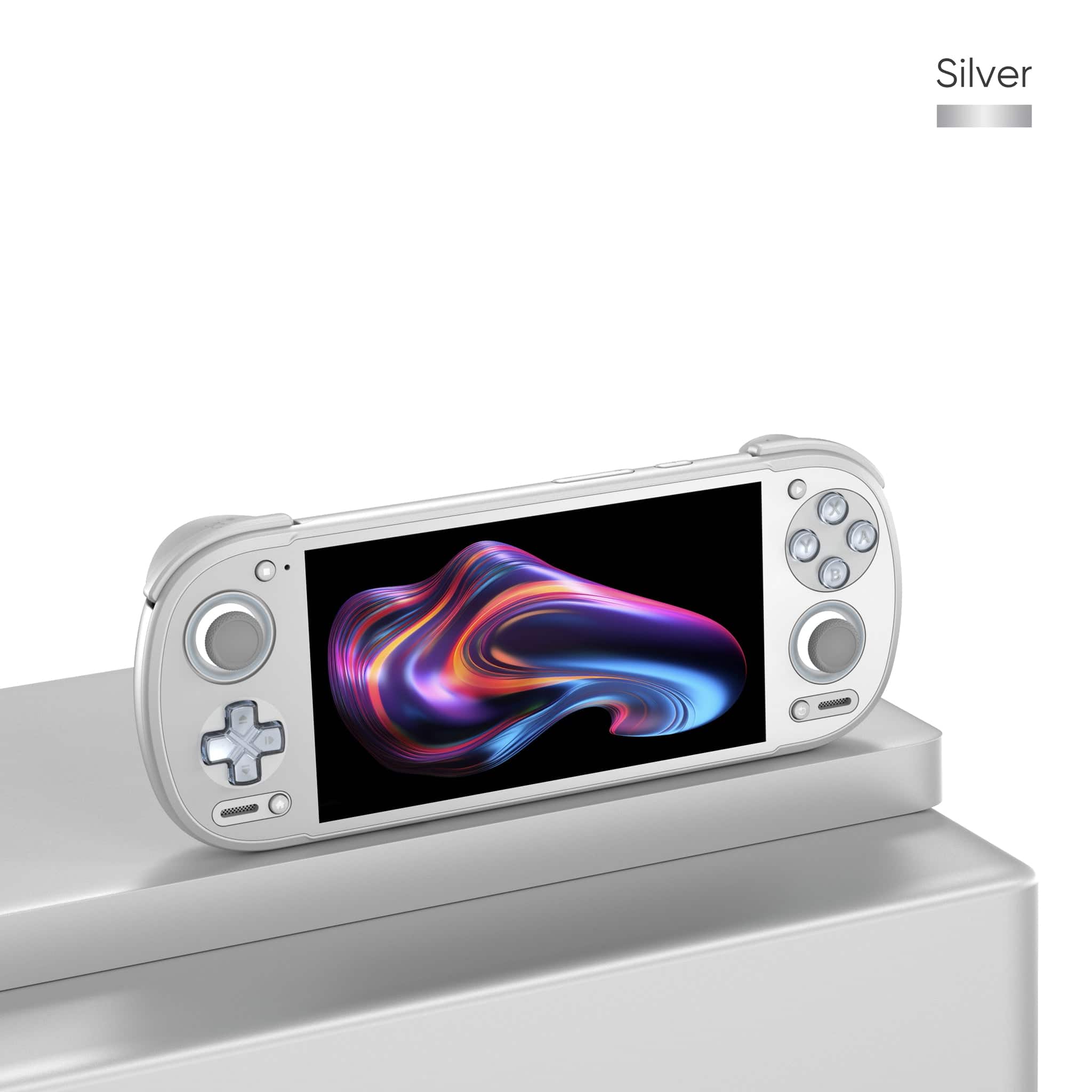 Front. Retroid Pocket - RP6 Handheld Gaming Console – Snapdragon 8 Gen 2, 8GB RAM, 128GB Storage, Screen Protector included - Silver.