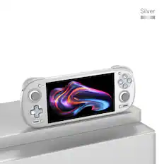Front. Retroid Pocket - RP6 Handheld Gaming Console – Snapdragon 8 Gen 2, 8GB RAM, 128GB Storage, Screen Protector included - Silver.