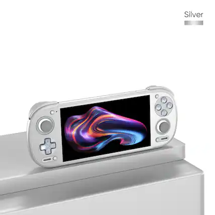 Front. Retroid Pocket - RP6 Handheld Gaming Console – Snapdragon 8 Gen 2, 8GB RAM, 128GB Storage, Screen Protector included - Silver.