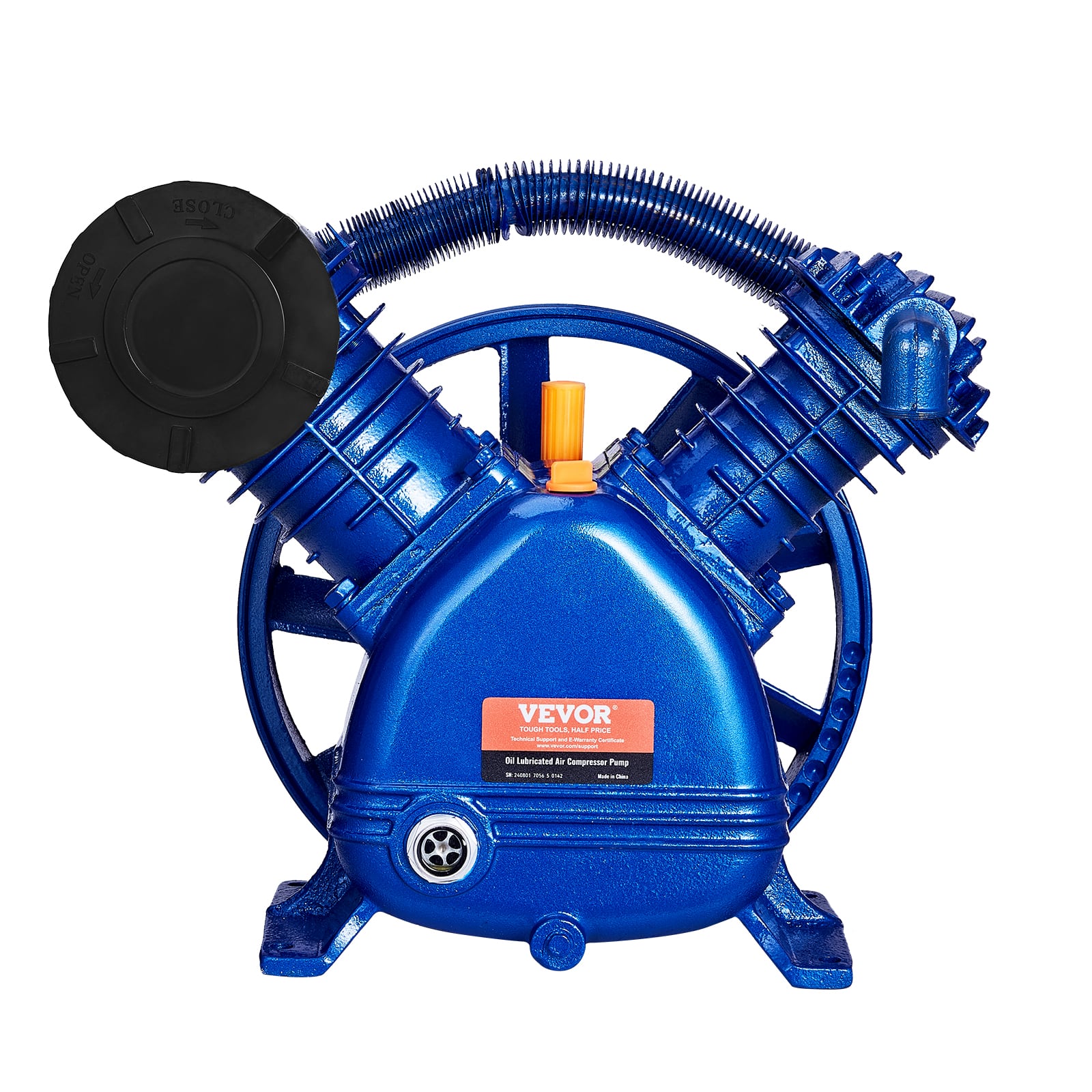 VEVOR - Air Compressor Pump Head, 5.5HP 5.75CFM @ 90PSI, Twin Cylinder Oil Lubricated Air Compressor Piston Pump Head - Blue