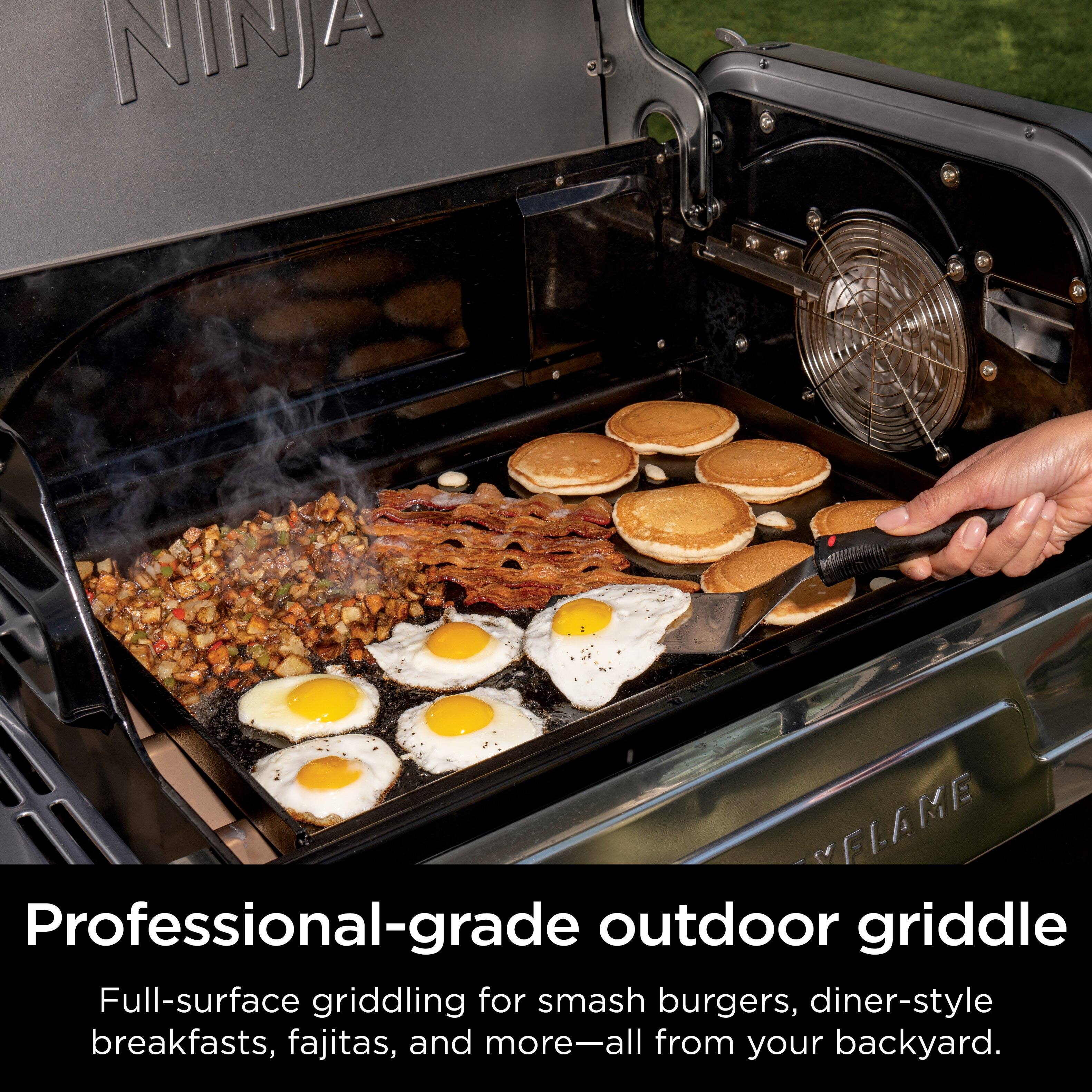 Professional-grade outdoor griddle Full-surface griddling for smash burgers, diner-style breakfasts, fajitas, and more - all from your backyard.