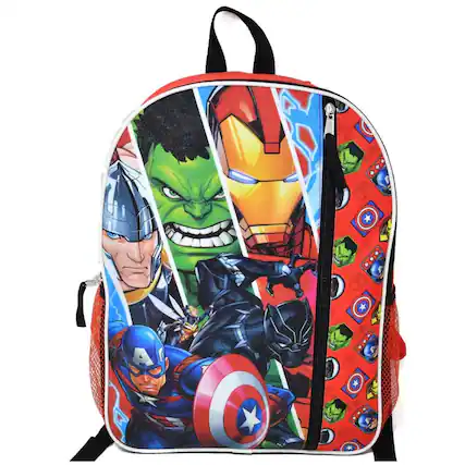 Front. Marvel - Marvel Avengers 16" Kids Cartoon School Bag with Front Pocket & Side Mesh, Lightweight Travel Backpack for Boys - Red.