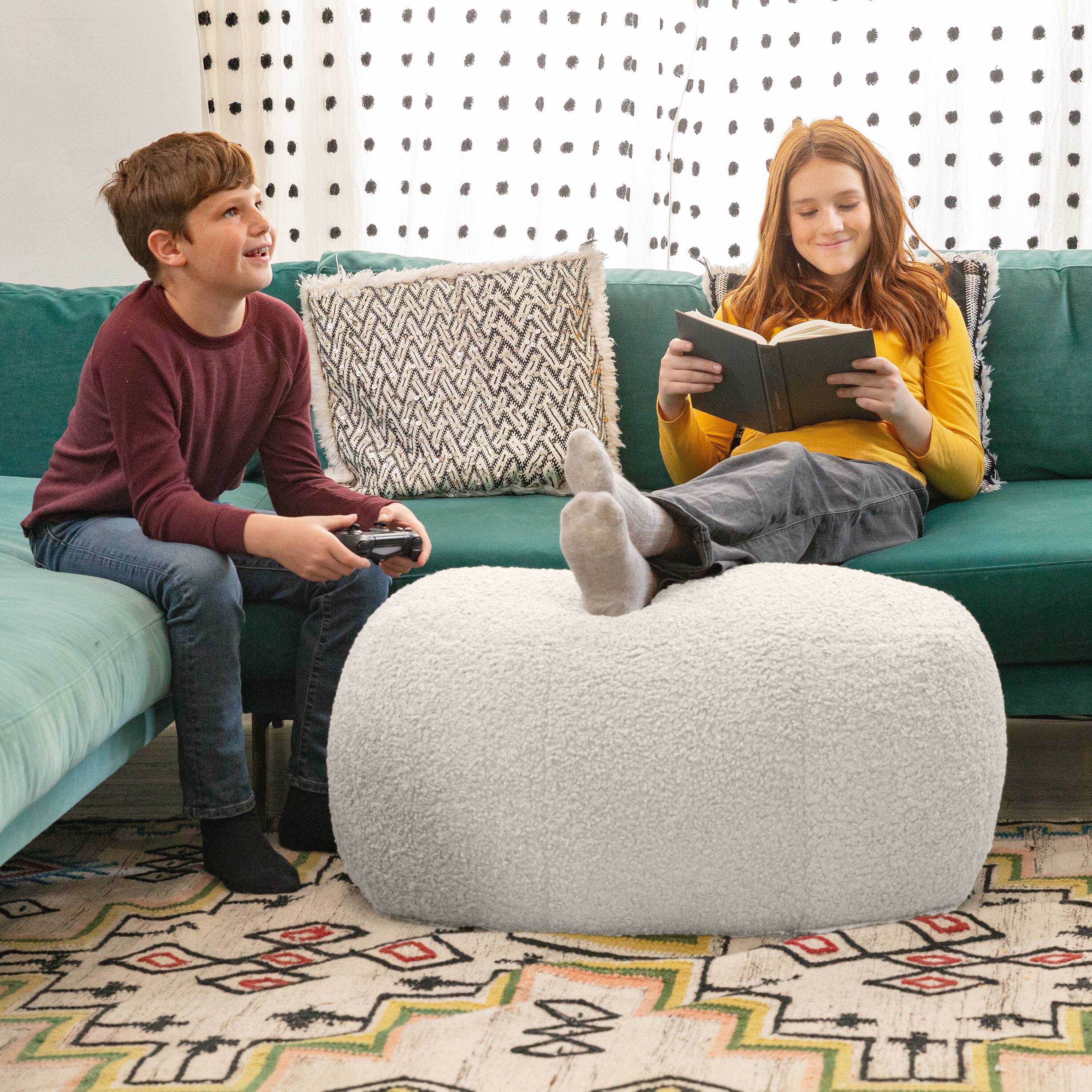 Alt View 1. Jaxx - Jaxx Ellis Ottoman Shearling Faux-Lamb Plush Pouf for Modern Interior Design, Oval, Cloud - Cloud.