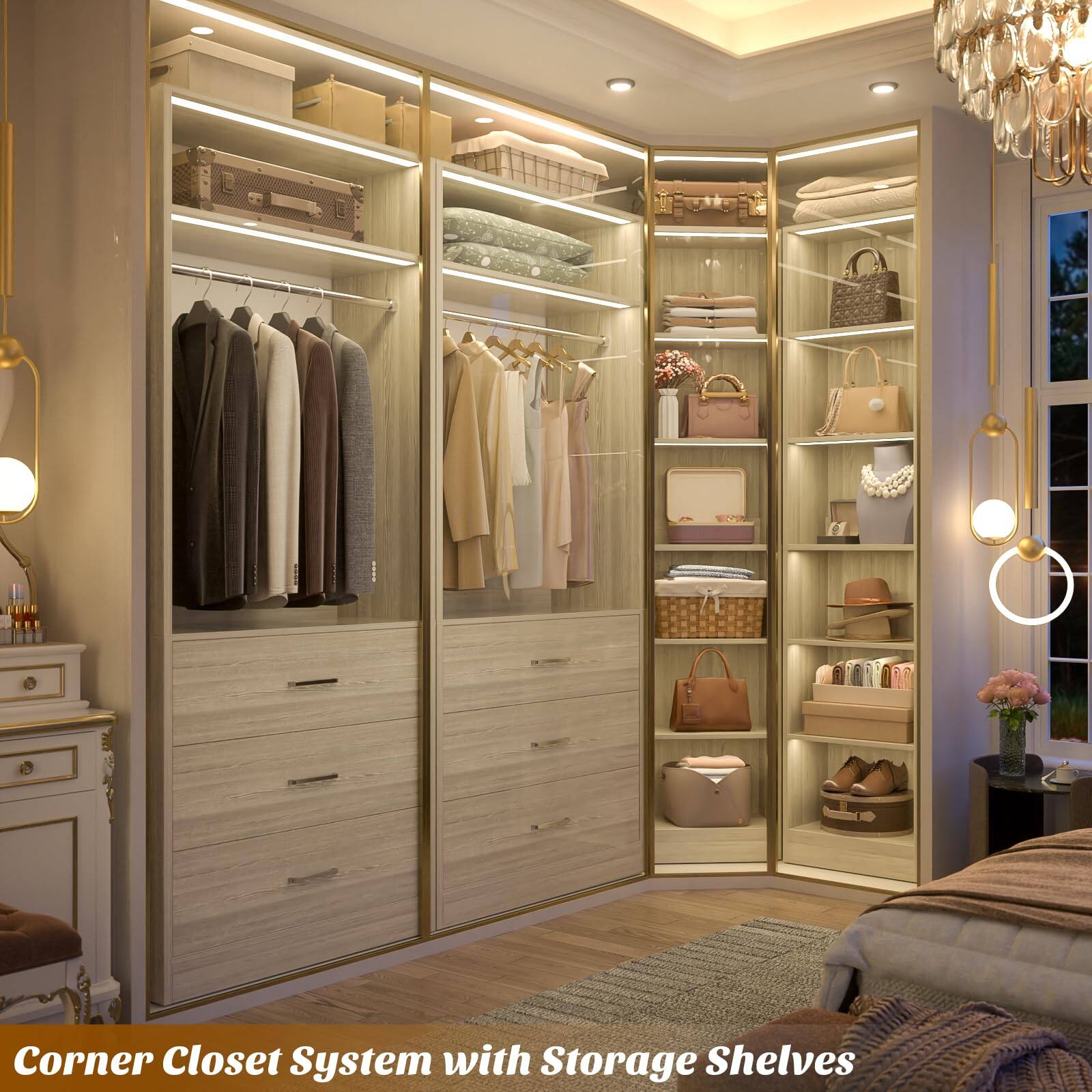 Corner Closet System with Storage Shelves