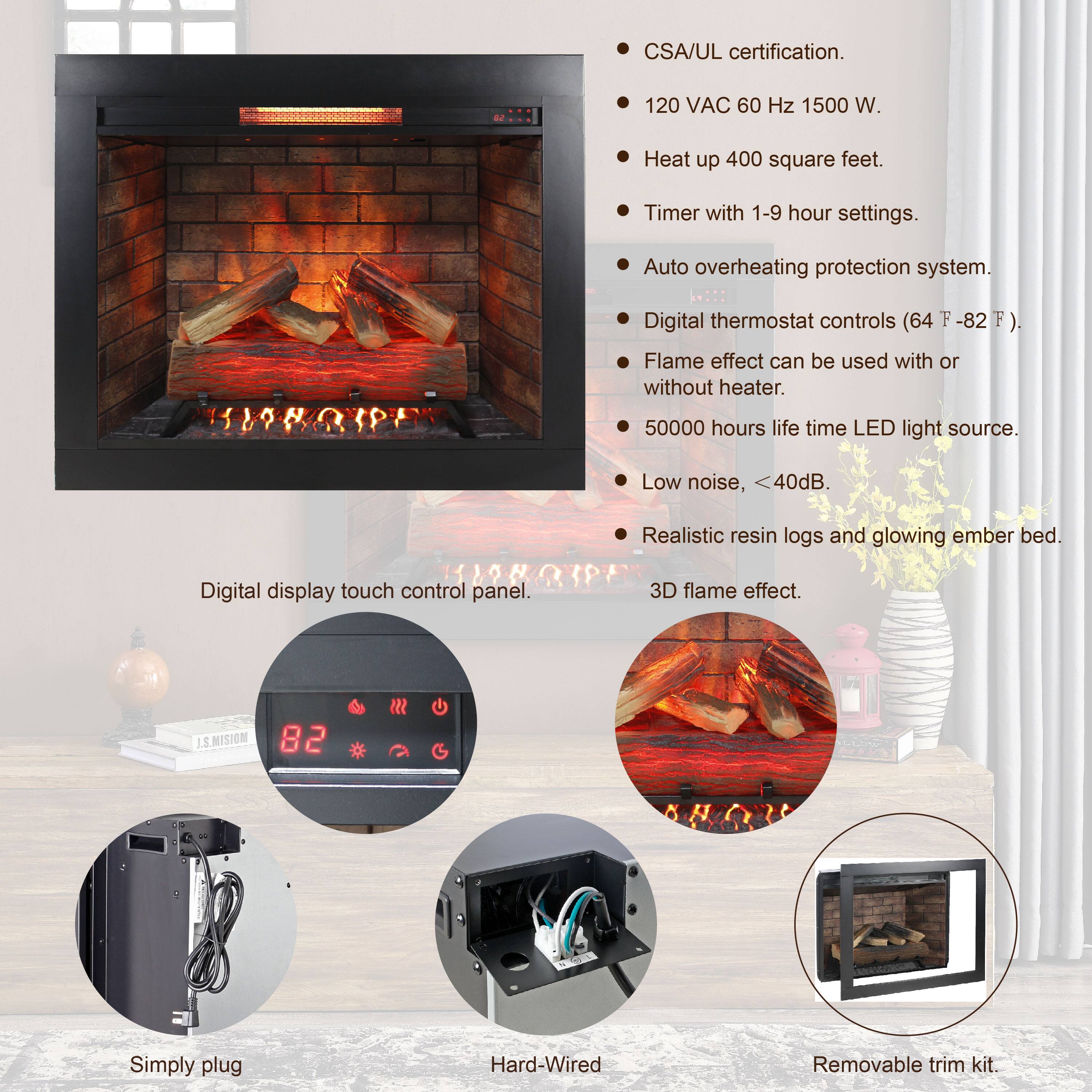 GOODSILO - 33"" Electric Fireplace Insert with Trim Kit, Touch Panel, Realistic Flame & Crackling Sound - Antique Black - Thumbnail 5