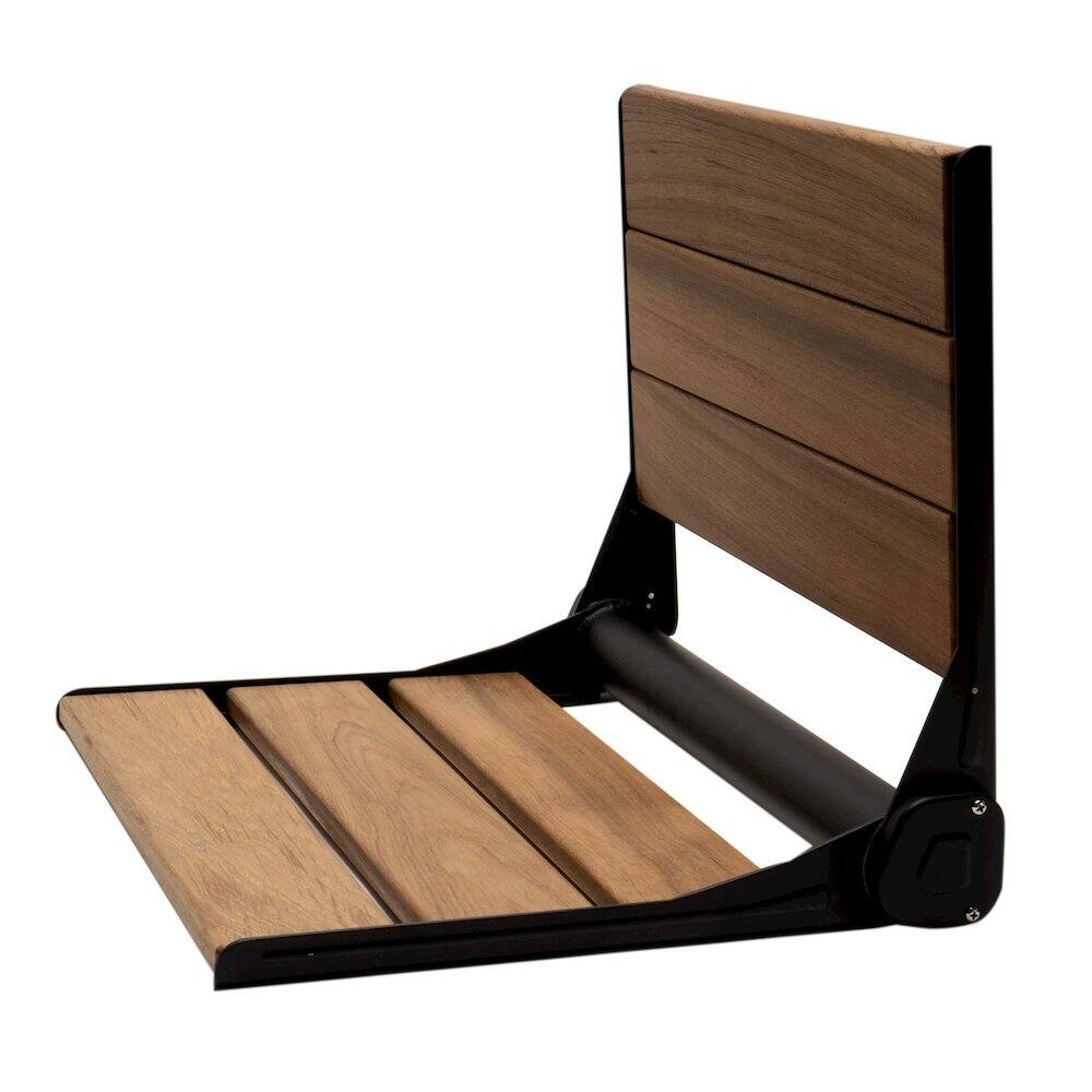 Alt View 1. Alfi - Black Matte 17" Wide Foldable Teak Shower Seat with Backrest - Brown.