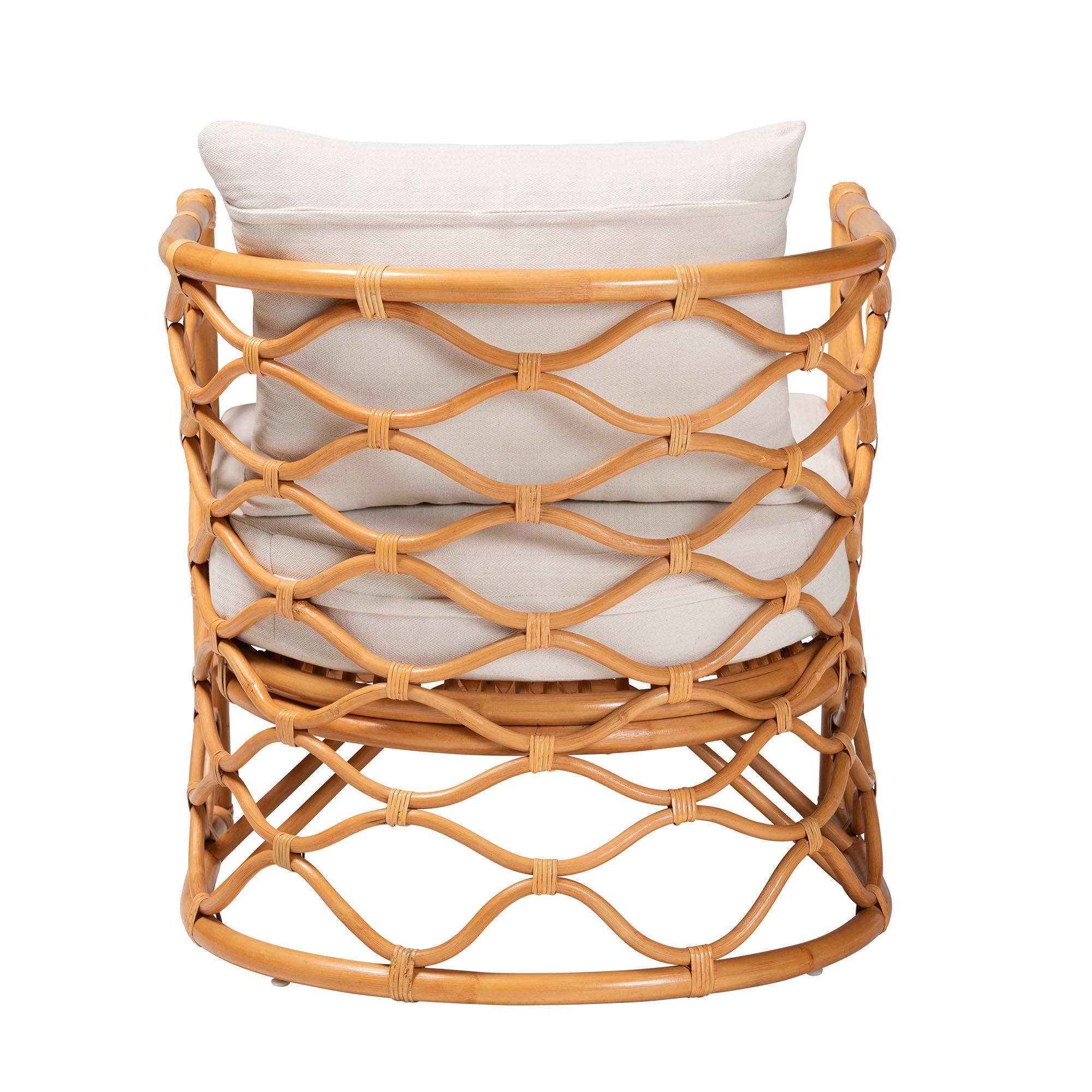 Back. bali & pari - Acelynn Bohemian Rattan Arm Chair - Light Honey.