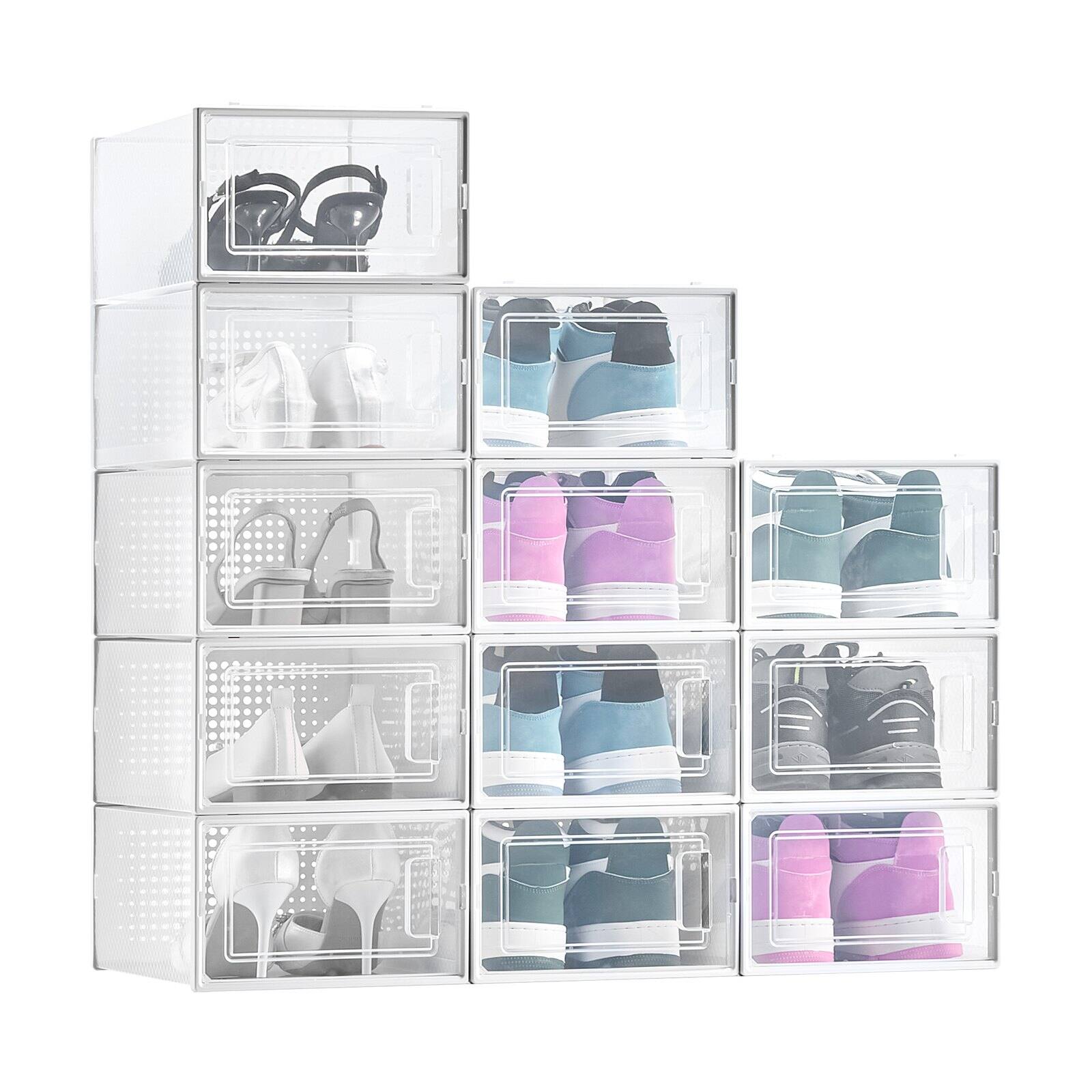 Alt View 9. Glintex - Stackable Shoe Storage Boxes, 12 Pack Modular Shoe Organizer, Clear Sneaker Display Rack - White.