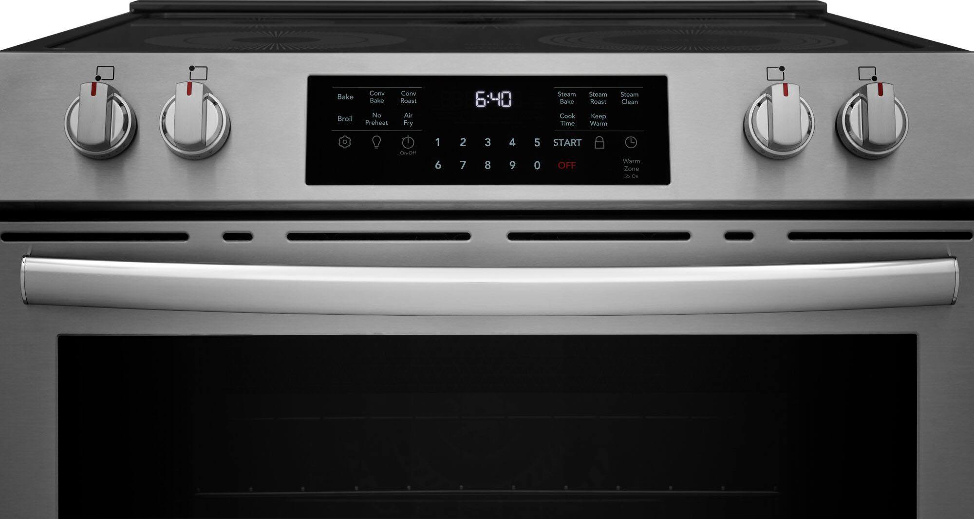 Bake Convection Bake Convection Roast Steam Bake Steam Roast Steam Clean Broil No Preheat Air Fry Cook Time Keep Warm On/Off 1 6 2 7 3 8 4 9 5 0 START OFF Warm Zone T. Oe