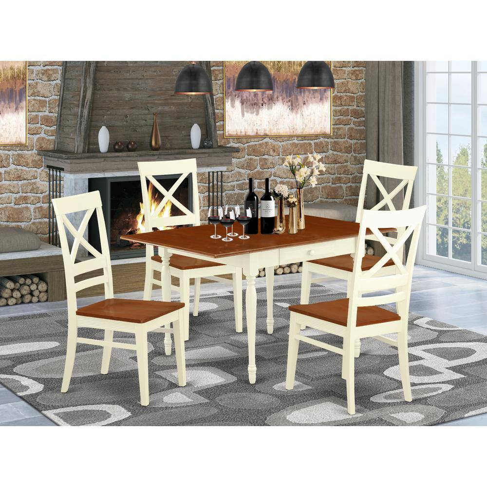 Angle. East West Furniture - Dining Room Set Buttermilk & Cherry - Brown.
