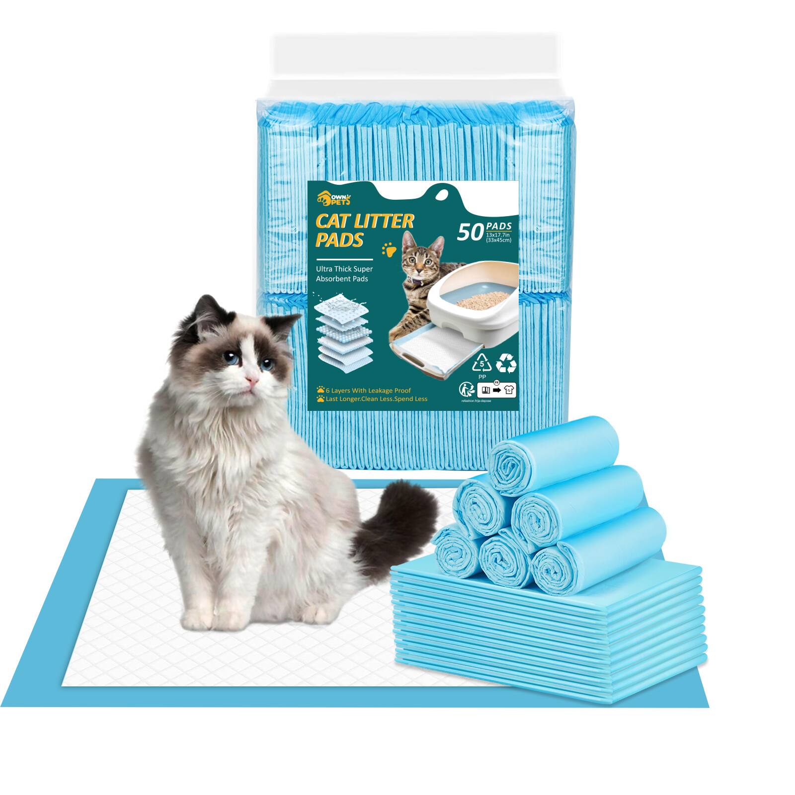 CAT LITTER PADS
Ultra Thick Super Absorbent Pads
50 Pads
Longer Clean Leakage Free
Spend Less