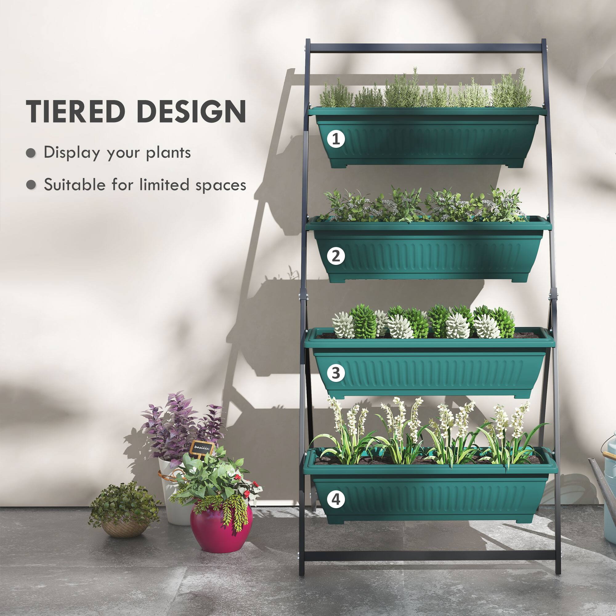 TIERED DESIGN  
- Display your plants  
- Suitable for limited spaces  

1  
2  
3  
4
