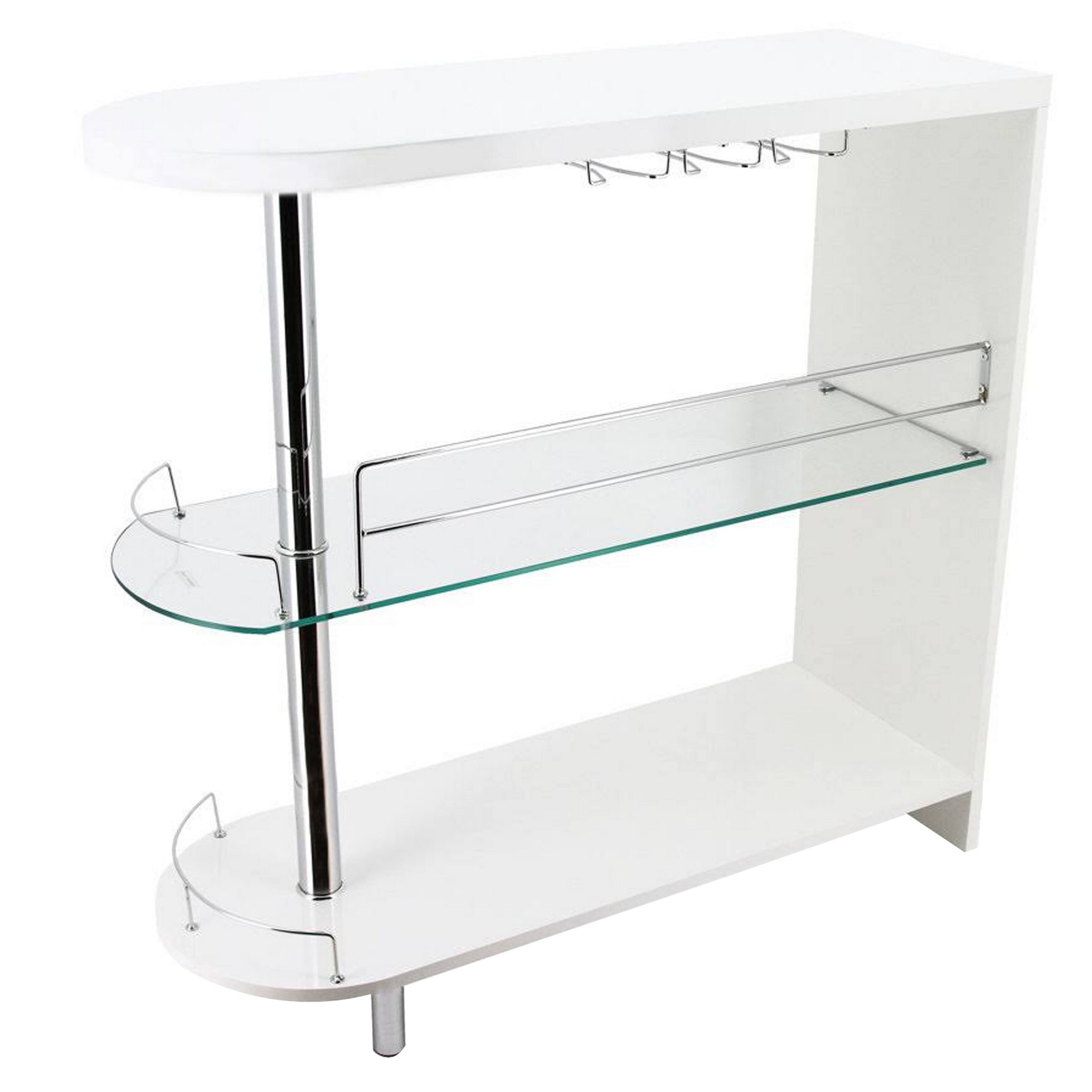 Manhattan Lane - Zaina 42 Inch Modern Bar Table, 3 Shelves, Tempered Glass - White, Chrome