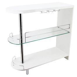 Manhattan Lane - Zaina 42 Inch Modern Bar Table, 3 Shelves, Tempered Glass - White, Chrome