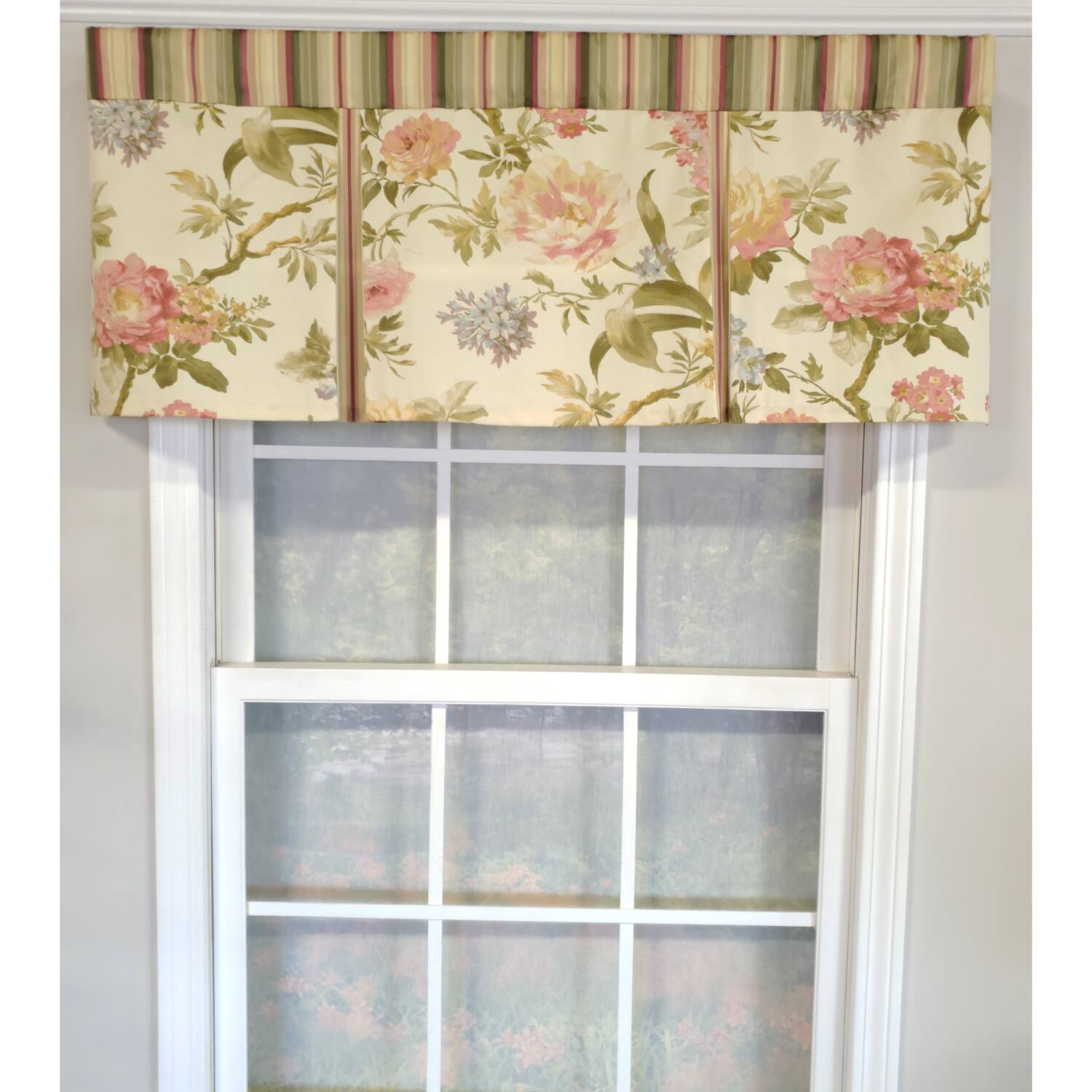 Angle. RLF Home - RLF Home 3" Rod Pocket High Quality Fabric Casa di Fiori Pleated Valance for Windows 50" x 16" Cameo - Cameo.
