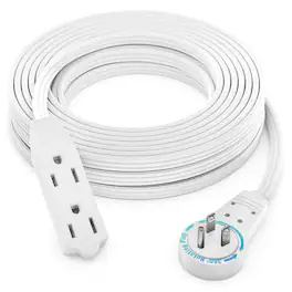 Maximm - 50 Ft 360° Rotating Flat Plug Extension Cord / Wire, 16 AWG Multi 3 Outlet, 3 Prong Grounded Wire - UL Certified - White