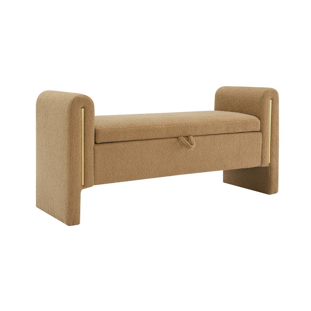 Alt View 1. Ropilly - Modern Teddy Bed End Bench with Storage, Upholstered Foot Rest Stool, Comfy Window Vanity Bench with Arms - Coffee.