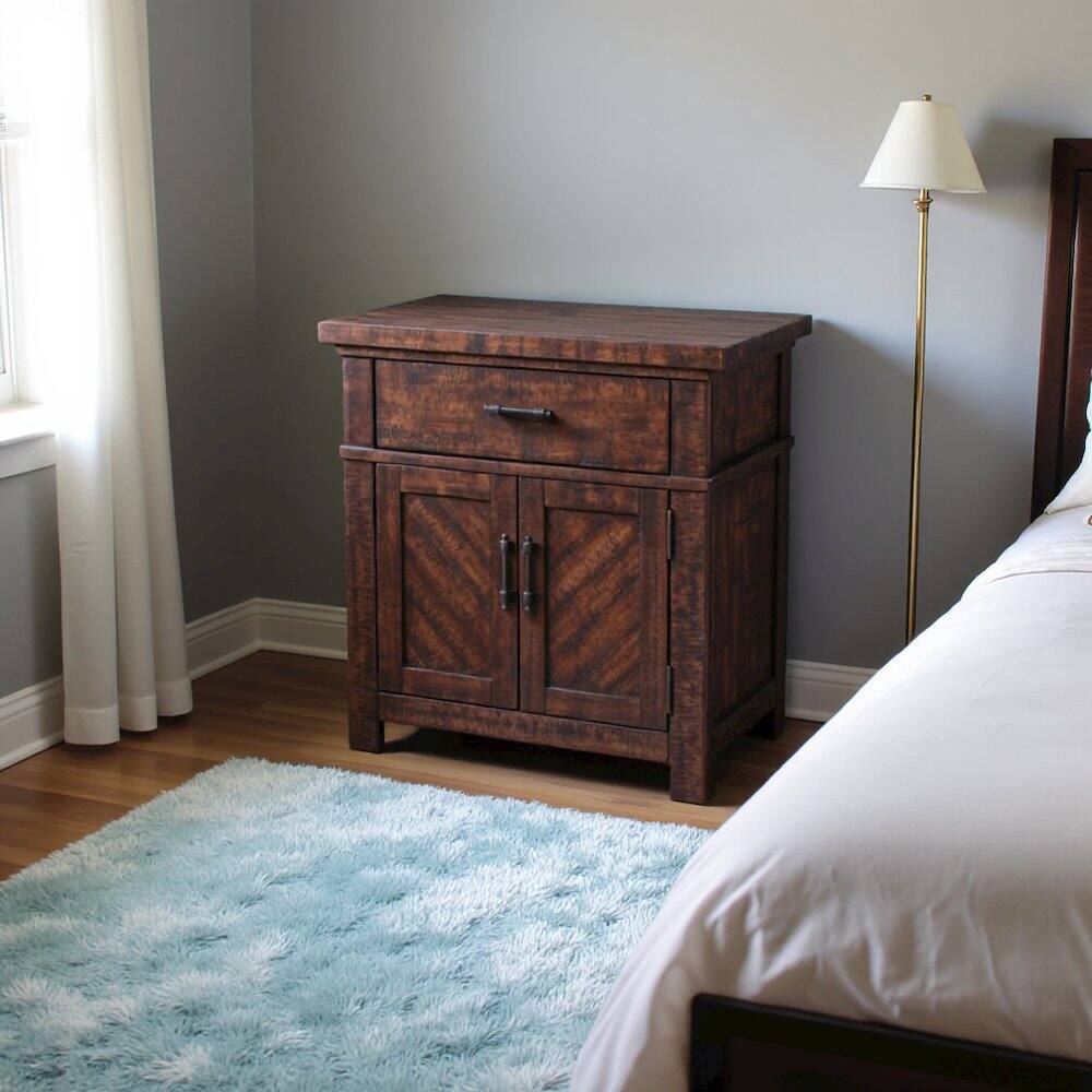 Left. FurniFact - Brown 2-Drawer Wood Nightstand with Modern Design for Bedroom Storage - Cherry.