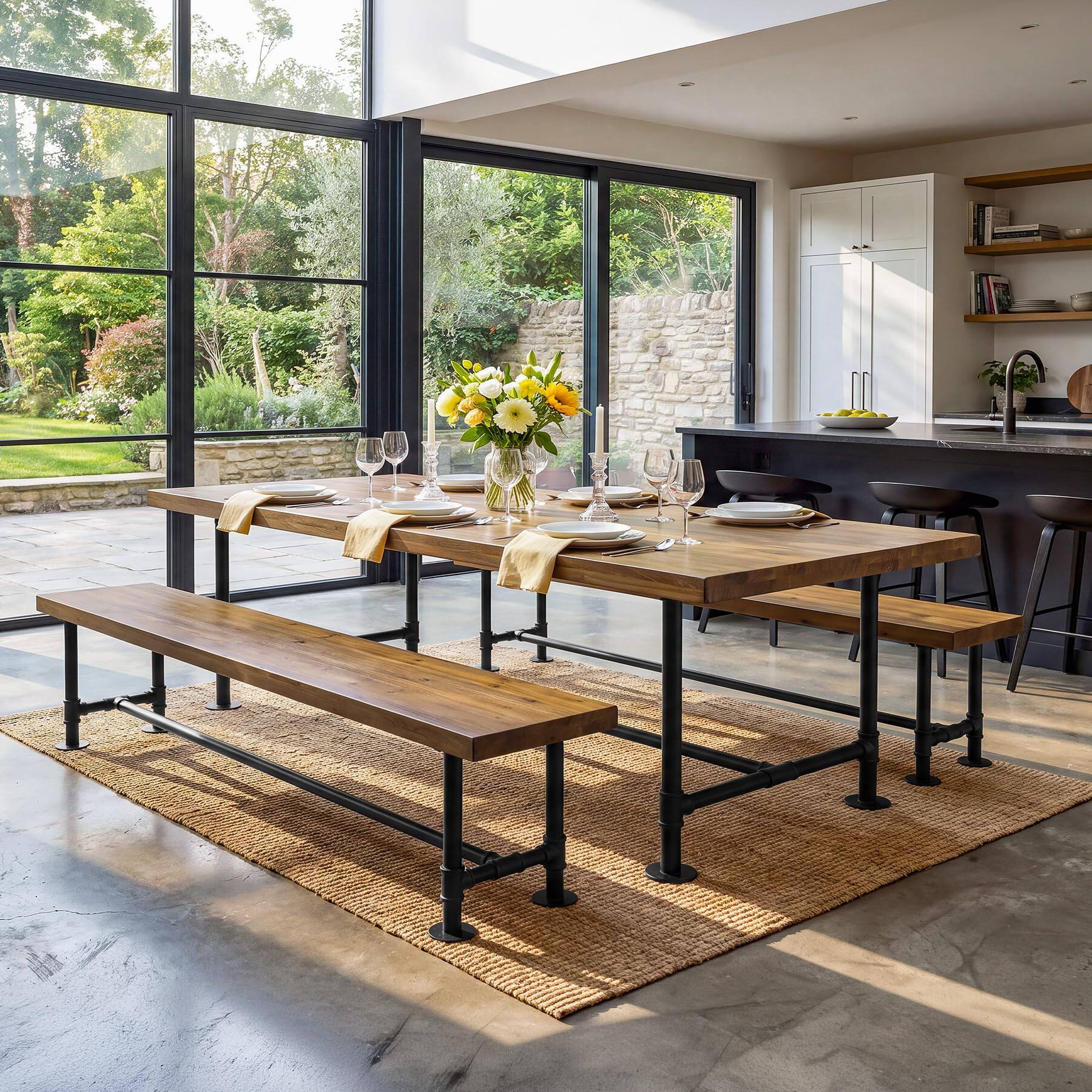 Alt View 4. Tribesigns - 71-Inch Extra Long Solid Wood Dining Bench, Industrial Wood Bench - Brown and Black.