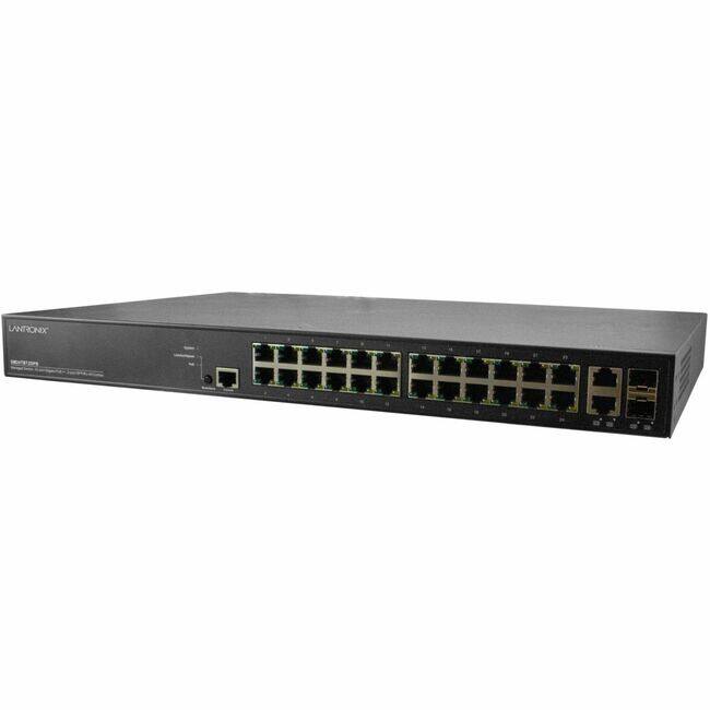 Front. Lantronix - Managed Gigabit Ethernet PoE++ Switch 24 10/100/1000Base-T Ports + 2 100/1000Base-X SFP/RJ-45 Combo Ports - Managed - Unknown.